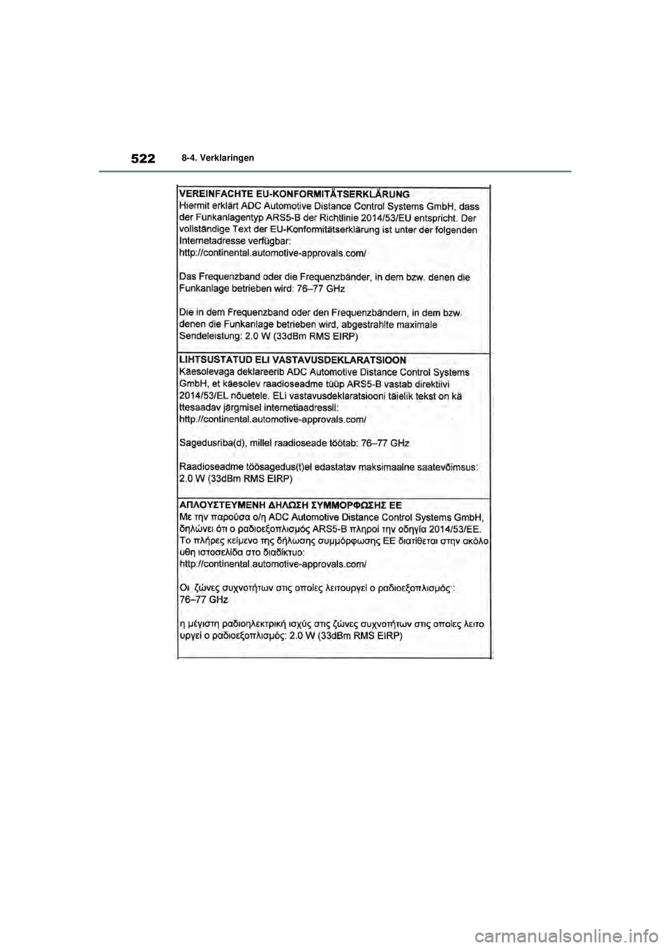 TOYOTA YARIS HATCHBACK 2021  Instructieboekje (in Dutch) 522
YARIS(HB) handleiding_Europa_MK0001_nl
8-4. Verklaringen
YARIS(HB)_OM_Europe_OMK0001E.book  Page 522  Thursday, March 12, 2020  9:10 AM 