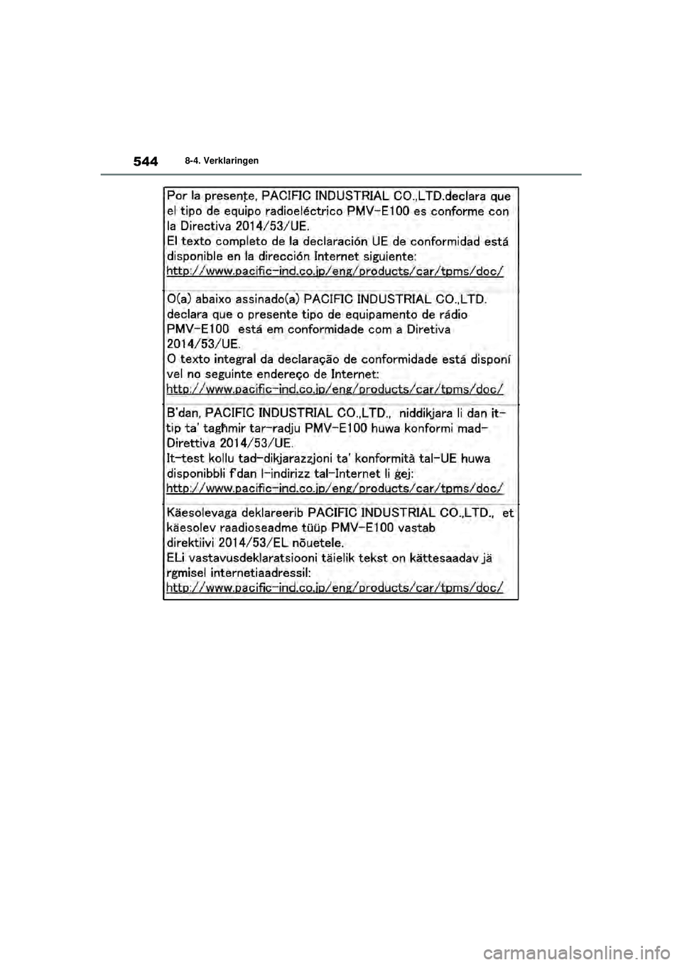 TOYOTA YARIS HATCHBACK 2021  Instructieboekje (in Dutch) 544
YARIS(HB) handleiding_Europa_MK0001_nl
8-4. Verklaringen
YARIS(HB)_OM_Europe_OMK0001E.book  Page 544  Thursday, March 12, 2020  9:10 AM 