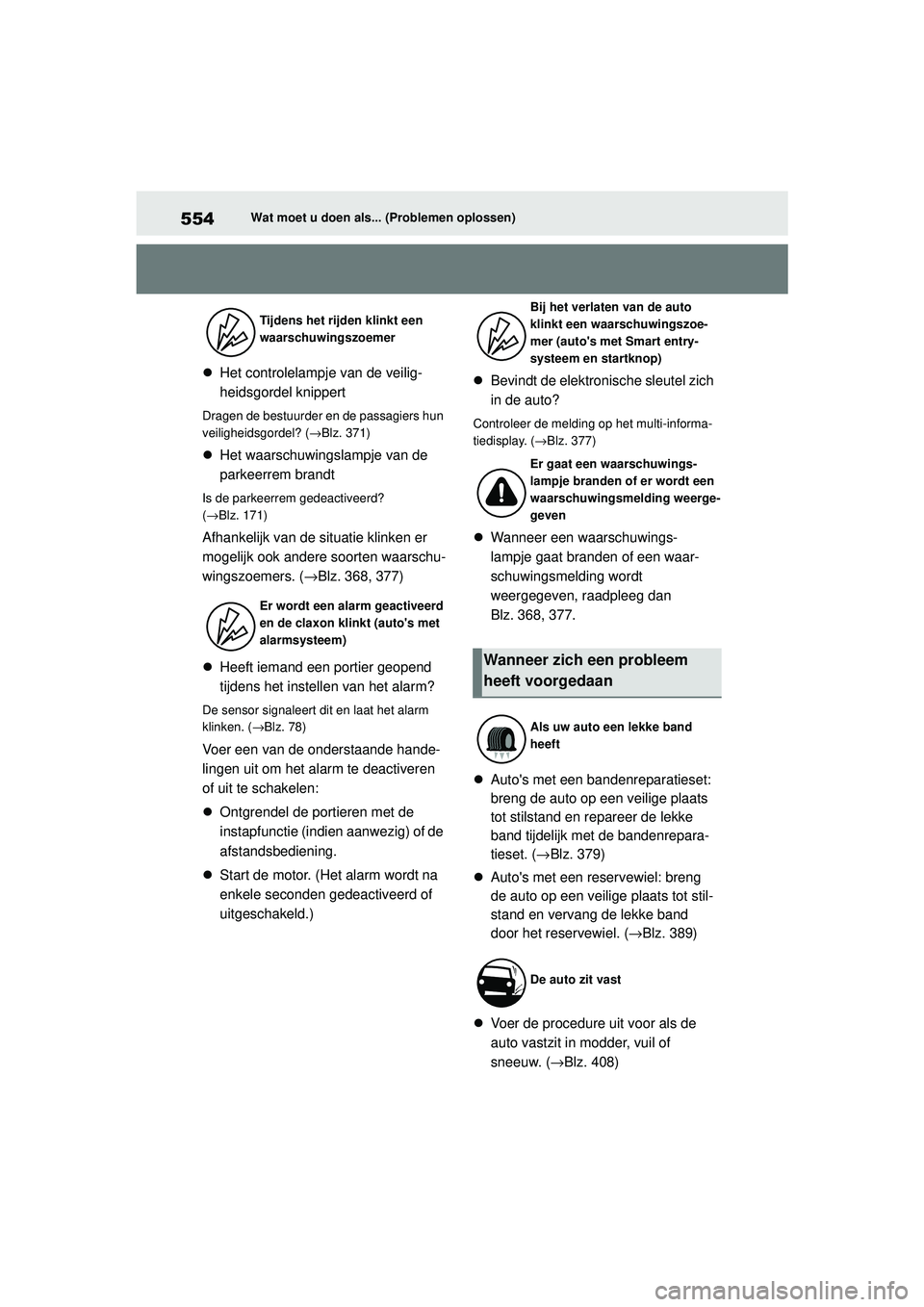 TOYOTA YARIS HATCHBACK 2021 Instructieboekje (in Dutch) 554
YARIS(HB) handleiding_Europa_MK0001_nl
Wat moet u doen als... (Problemen oplossen)
Het controlelampje van de veilig-
heidsgordel knippert
Dragen de bestuurder en de passagiers hun
veiligheidsg TOYOTA YARIS HATCHBACK 2021 Instructieboekje (in Dutch) 554
YARIS(HB) handleiding_Europa_MK0001_nl
Wat moet u doen als... (Problemen oplossen)
Het controlelampje van de veilig-
heidsgordel knippert
Dragen de bestuurder en de passagiers hun
veiligheidsg
