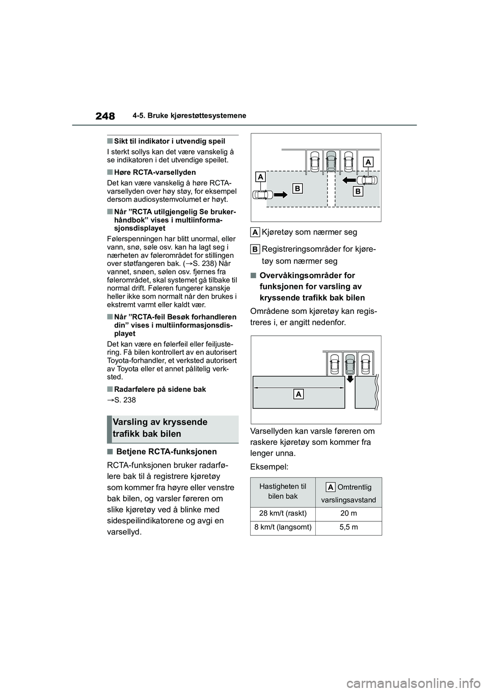 TOYOTA YARIS HATCHBACK 2021 Instruksjoner for bruk (in Norwegian) 248
YARIS HV OMK0010NO
4-5. Bruke kjørestøttesystemene
nSikt til indikator i utvendig speil
I sterkt sollys kan det være vanskelig å
se indikatoren i det utvendige speilet.
nHøre RCTA-varsellyde TOYOTA YARIS HATCHBACK 2021 Instruksjoner for bruk (in Norwegian) 248
YARIS HV OMK0010NO
4-5. Bruke kjørestøttesystemene
nSikt til indikator i utvendig speil
I sterkt sollys kan det være vanskelig å
se indikatoren i det utvendige speilet.
nHøre RCTA-varsellyde
