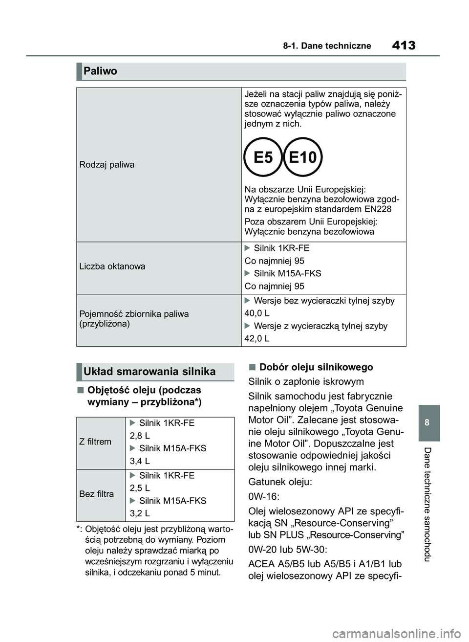 TOYOTA YARIS HATCHBACK 2021  Instrukcja obsługi (in Polish) Obj´toÊç oleju (podczas 
wymiany – przybli˝ona*)
*: Obj´toÊç oleju jest przybli˝onà war to-
Êcià potrzebnà do wymiany. Poziom
oleju nale˝y sprawdzaç miarkà po
wczeÊniejszym rozgrzani
