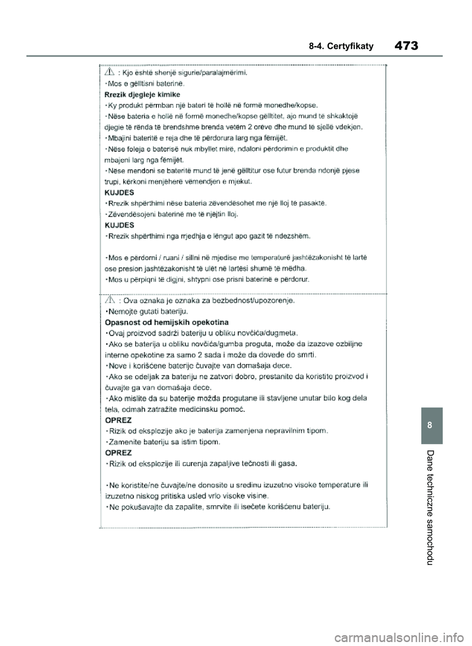 TOYOTA YARIS HATCHBACK 2021  Instrukcja obsługi (in Polish) Dane techniczne samochodu
8-4. Certyfikaty473
8
31 YARIS OMK0001E v2  9/6/20  10:09  Page 473  TOYOTA YARIS HATCHBACK 2021  Instrukcja obsługi (in Polish) Dane techniczne samochodu
8-4. Certyfikaty473
8
31 YARIS OMK0001E v2  9/6/20  10:09  Page 473
