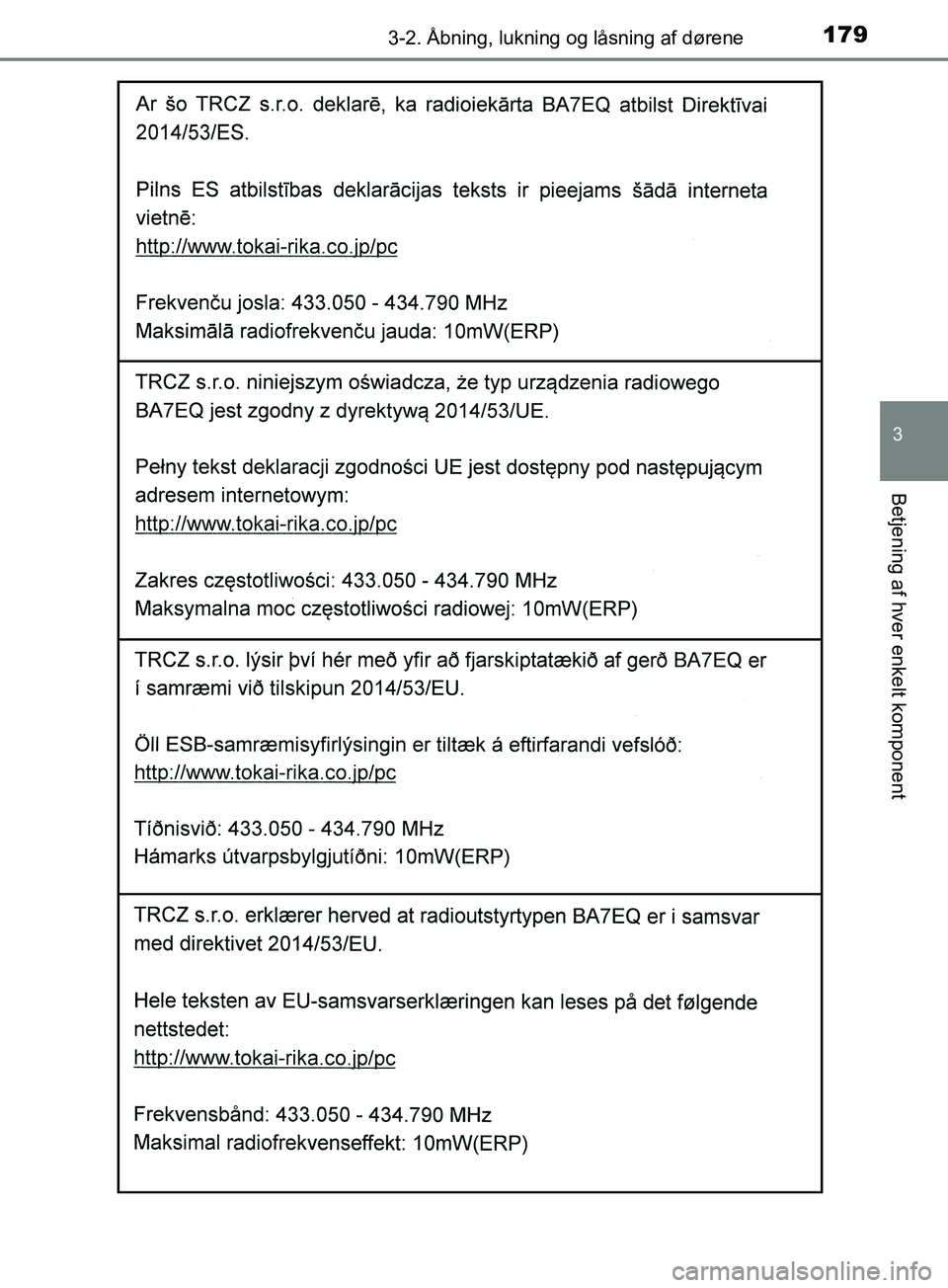TOYOTA YARIS HATCHBACK 2019  Brugsanvisning (in Danish) 1793-2. Åbning, lukning og låsning af dørene
3
Betjening af hver enkelt komponent
YARIS_F_OM_Europe_OM52A54DK
OM52A54DK.book  Page 179  Friday, July 12, 2019  4:17 PM 