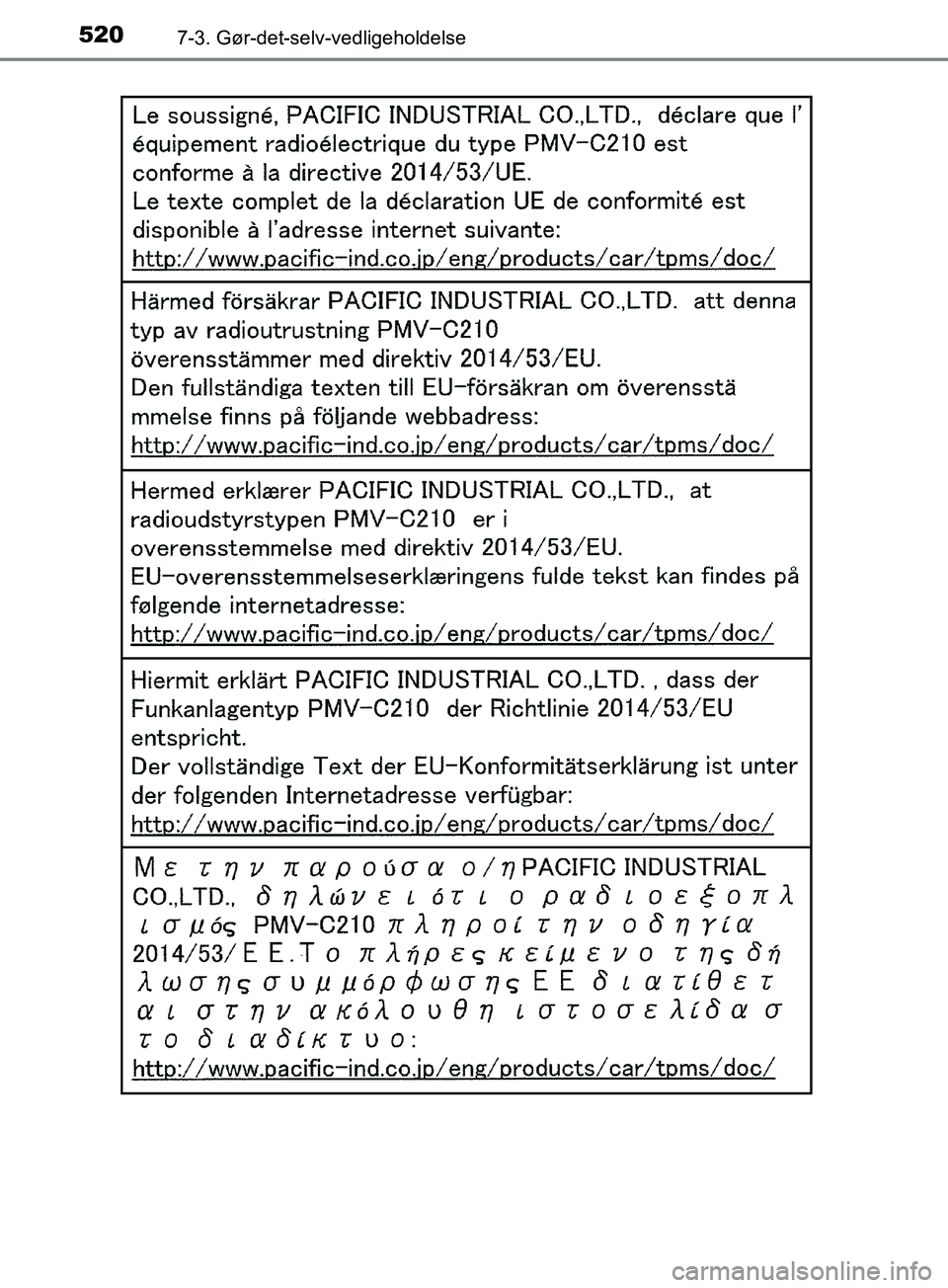 TOYOTA YARIS HATCHBACK 2019  Brugsanvisning (in Danish) 5207-3. Gør-det-selv-vedligeholdelse
YARIS_F_OM_Europe_OM52A54DK
OM52A54DK.book  Page 520  Friday, July 12, 2019  4:17 PM 