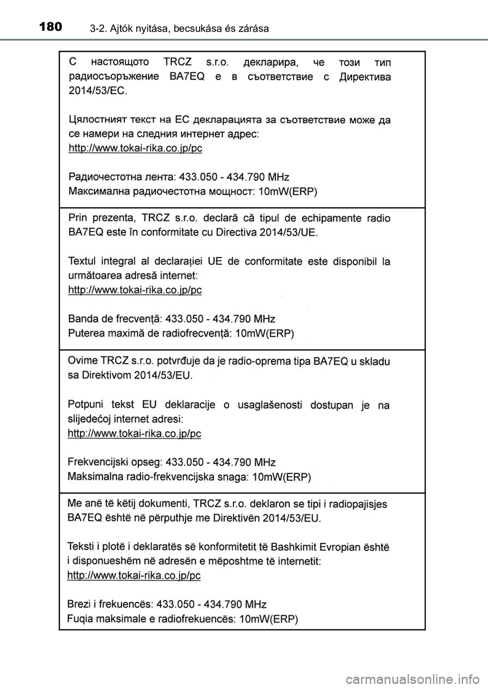 TOYOTA YARIS HATCHBACK 2019  Kezelési útmutató (in Hungarian) 1803-2. Ajtók nyitása, becsukása és zárása 