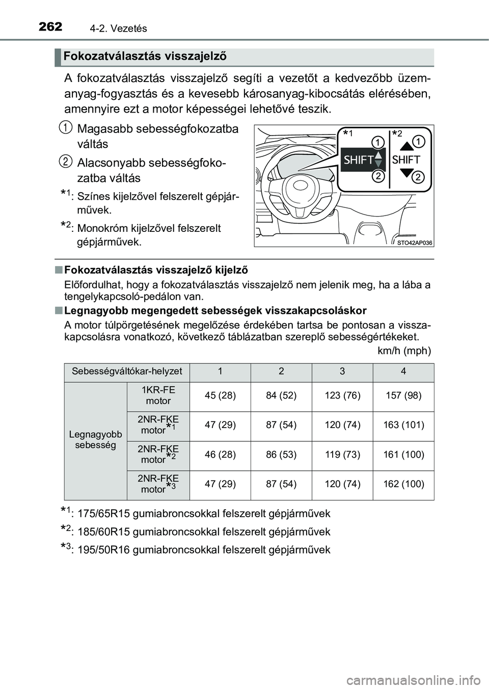 TOYOTA YARIS HATCHBACK 2019 Kezelési útmutató (in Hungarian) 2624-2. Vezetés
A fokozatválasztás visszajelző segíti a vezetőt a kedvezőbb üze m-
anyag-fogyasztás és a kevesebb károsanyag-kibocsátás elérésében ,
amennyire ezt a motor kép TOYOTA YARIS HATCHBACK 2019 Kezelési útmutató (in Hungarian) 2624-2. Vezetés
A fokozatválasztás visszajelző segíti a vezetőt a kedvezőbb üze m-
anyag-fogyasztás és a kevesebb károsanyag-kibocsátás elérésében ,
amennyire ezt a motor kép