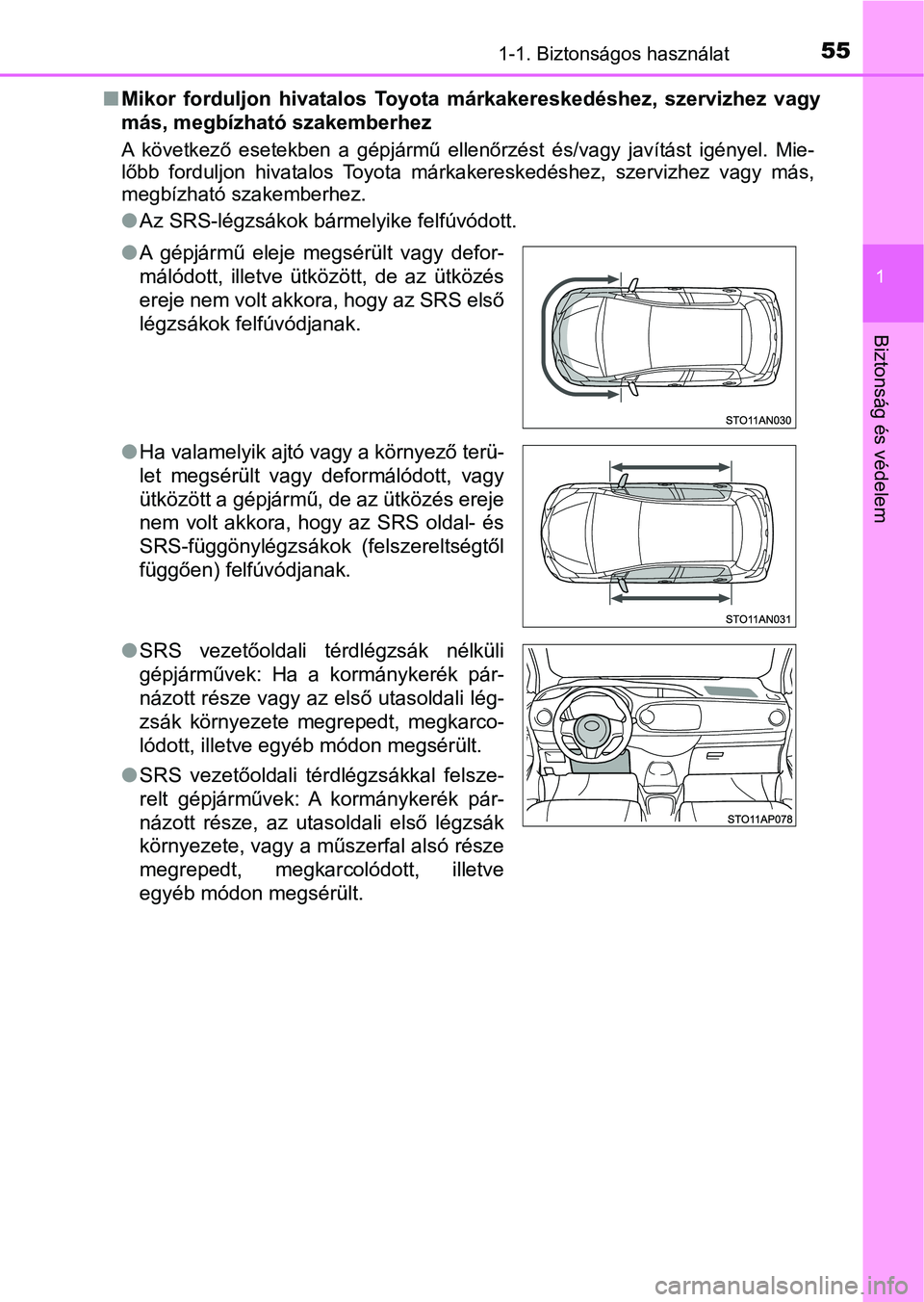 TOYOTA YARIS HATCHBACK 2019 Kezelési útmutató (in Hungarian) 551-1. Biztonságos használat
1
Biztonság és védelem
nMikor forduljon hivatalos Toyota márkakereskedéshez, szervizhez vagy
más, megbízható szakemberhez
A következő esetekben a g TOYOTA YARIS HATCHBACK 2019 Kezelési útmutató (in Hungarian) 551-1. Biztonságos használat
1
Biztonság és védelem
nMikor forduljon hivatalos Toyota márkakereskedéshez, szervizhez vagy
más, megbízható szakemberhez
A következő esetekben a g