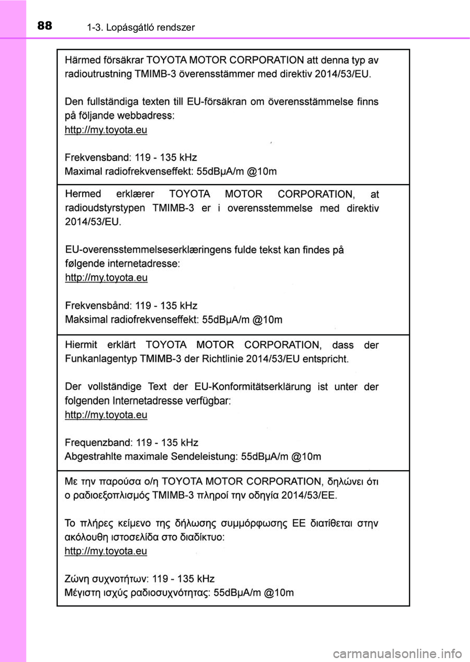 TOYOTA YARIS HATCHBACK 2019  Kezelési útmutató (in Hungarian) 881-3. Lopásgátló rendszer 