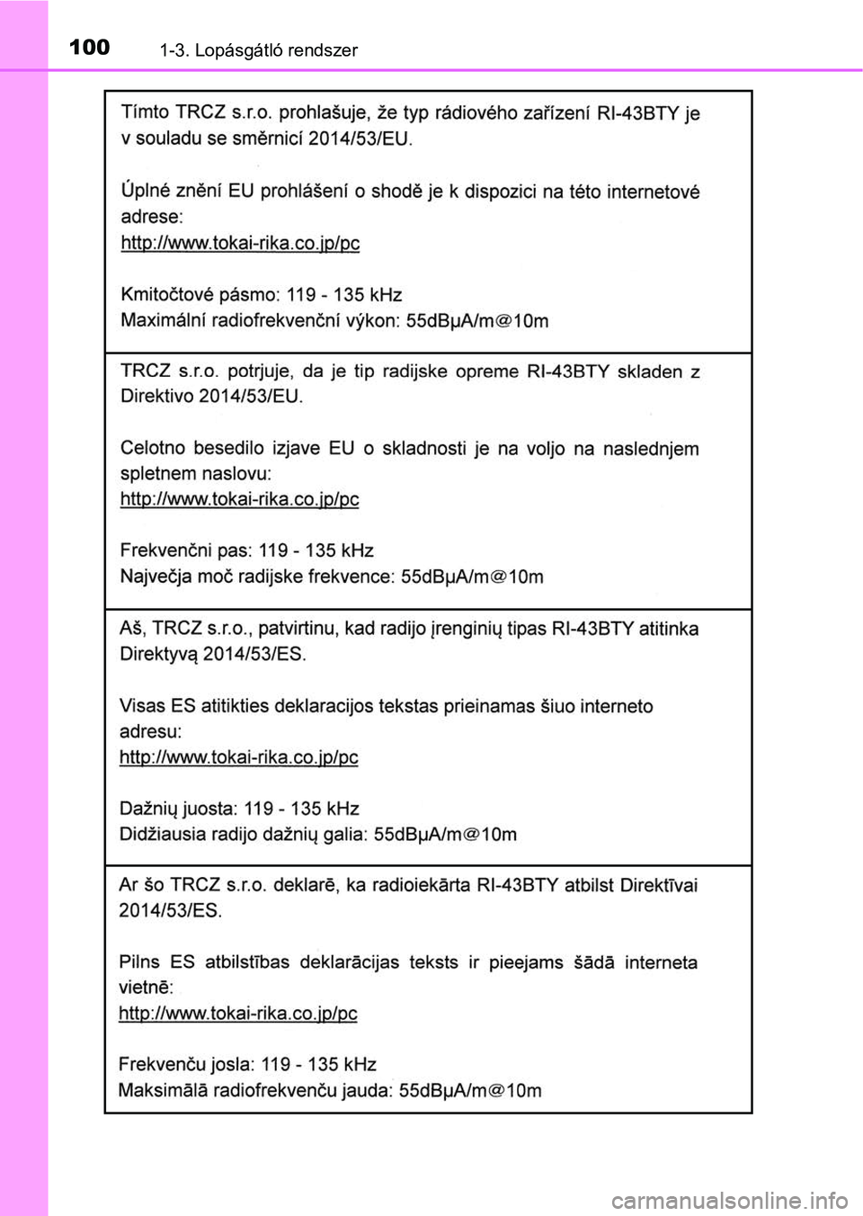 TOYOTA YARIS HATCHBACK 2019 Kezelési útmutató (in Hungarian) 1001-3. Lopásgátló rendszer TOYOTA YARIS HATCHBACK 2019 Kezelési útmutató (in Hungarian) 1001-3. Lopásgátló rendszer