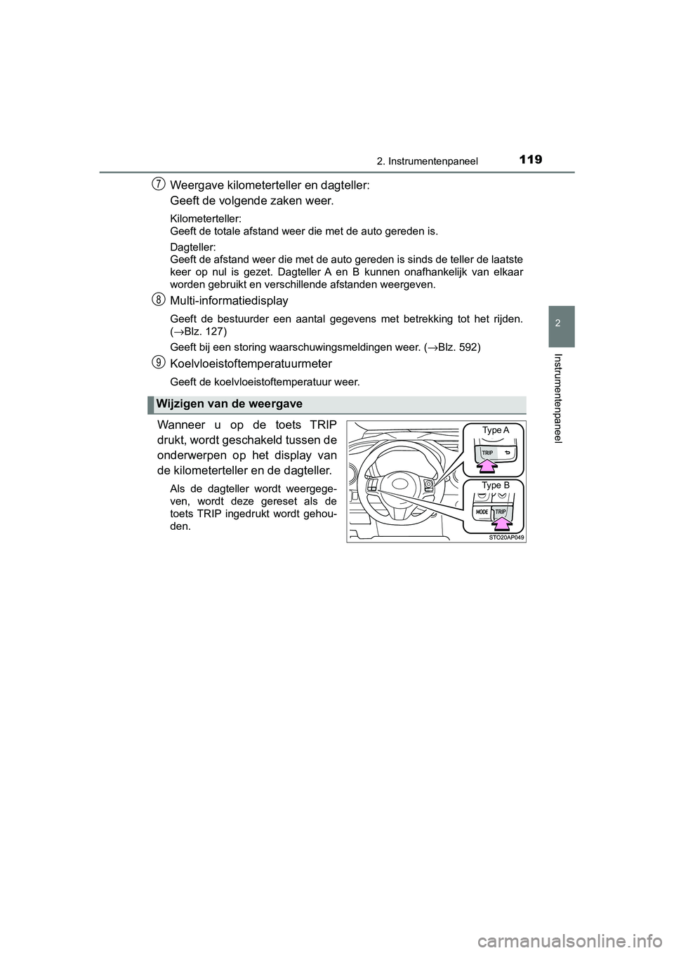 TOYOTA YARIS HATCHBACK 2019 Instructieboekje (in Dutch) 1192. Instrumentenpaneel
2
Instrumentenpaneel
YARIS_F_OM_Europe_OM52A54E
Weergave kilometerteller en dagteller:
Geeft de volgende zaken weer.
Kilometerteller:
Geeft de totale afstand weer die met de a TOYOTA YARIS HATCHBACK 2019 Instructieboekje (in Dutch) 1192. Instrumentenpaneel
2
Instrumentenpaneel
YARIS_F_OM_Europe_OM52A54E
Weergave kilometerteller en dagteller:
Geeft de volgende zaken weer.
Kilometerteller:
Geeft de totale afstand weer die met de a
