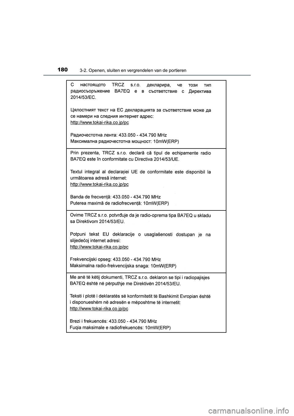 TOYOTA YARIS HATCHBACK 2019  Instructieboekje (in Dutch) 1803-2. Openen, sluiten en vergrendelen van de portieren
YARIS_F_OM_Europe_OM52A54E
YARIS_F_OM_Europe_OM52A54E.book  Page 180  Friday, February 8, 2019  1:56 PM  TOYOTA YARIS HATCHBACK 2019  Instructieboekje (in Dutch) 1803-2. Openen, sluiten en vergrendelen van de portieren
YARIS_F_OM_Europe_OM52A54E
YARIS_F_OM_Europe_OM52A54E.book  Page 180  Friday, February 8, 2019  1:56 PM