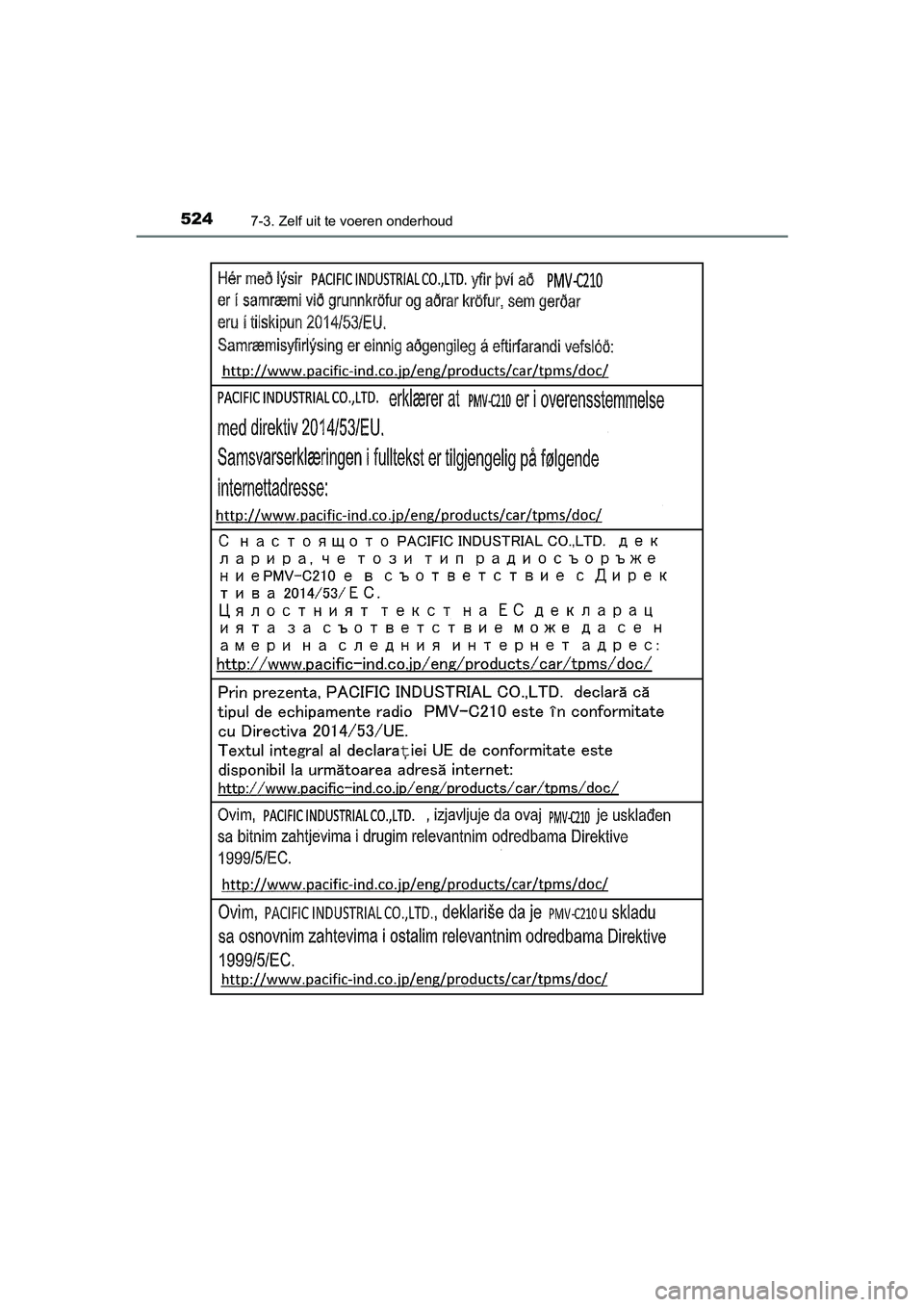 TOYOTA YARIS HATCHBACK 2019  Instructieboekje (in Dutch) 5247-3. Zelf uit te voeren onderhoud
YARIS_F_OM_Europe_OM52A54E
YARIS_F_OM_Europe_OM52A54E.book  Page 524  Friday, February 8, 2019  1:56 PM  TOYOTA YARIS HATCHBACK 2019  Instructieboekje (in Dutch) 5247-3. Zelf uit te voeren onderhoud
YARIS_F_OM_Europe_OM52A54E
YARIS_F_OM_Europe_OM52A54E.book  Page 524  Friday, February 8, 2019  1:56 PM