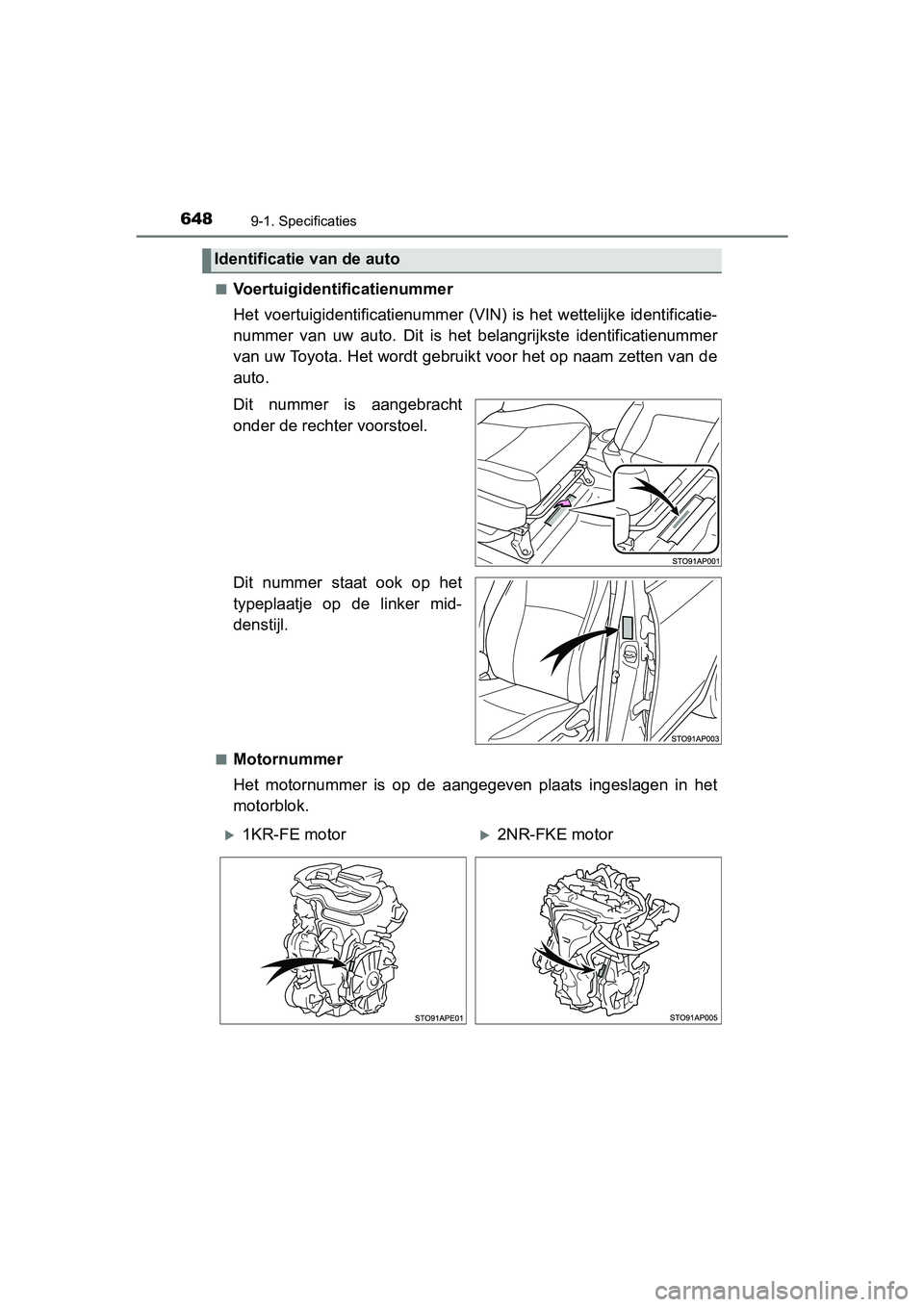 TOYOTA YARIS HATCHBACK 2019 Instructieboekje (in Dutch) 6489-1. Specificaties
YARIS_F_OM_Europe_OM52A54E■
Voertuigidentificatienummer
Het voertuigidentificatienummer (VIN) is het wettelijke identificatie-
nummer van uw auto. Dit is het belan TOYOTA YARIS HATCHBACK 2019 Instructieboekje (in Dutch) 6489-1. Specificaties
YARIS_F_OM_Europe_OM52A54E■
Voertuigidentificatienummer
Het voertuigidentificatienummer (VIN) is het wettelijke identificatie-
nummer van uw auto. Dit is het belan