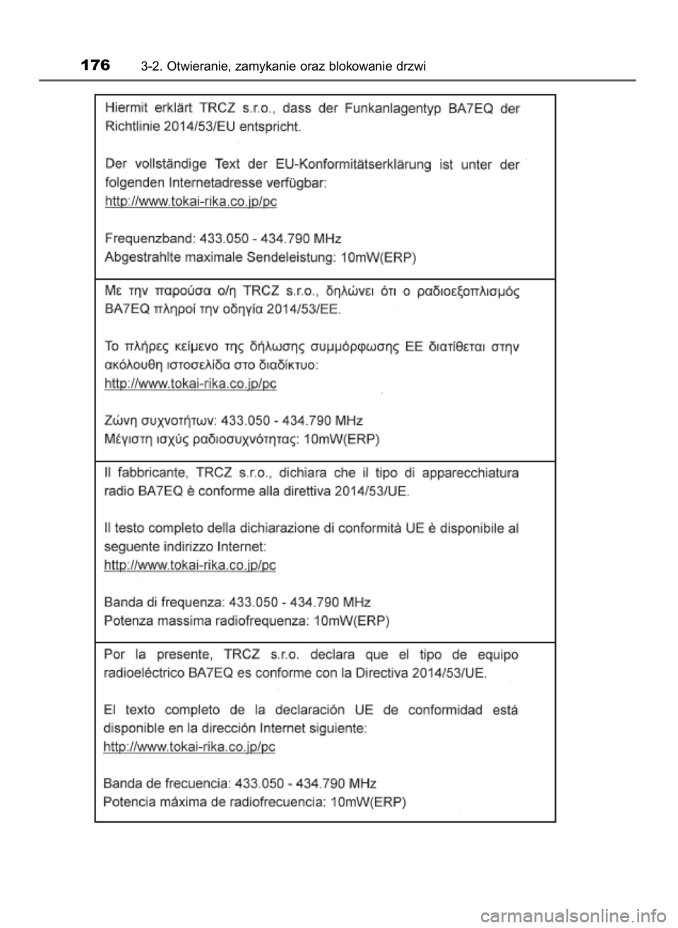 TOYOTA YARIS HATCHBACK 2019 Instrukcja obsługi (in Polish) 1763-2. Otwieranie, zamykanie oraz blokowanie drzwi
10 YARIS OM52A54E 8/4/19 11:06 Page 176 (Black plate) TOYOTA YARIS HATCHBACK 2019 Instrukcja obsługi (in Polish) 1763-2. Otwieranie, zamykanie oraz blokowanie drzwi
10 YARIS OM52A54E 8/4/19 11:06 Page 176 (Black plate)