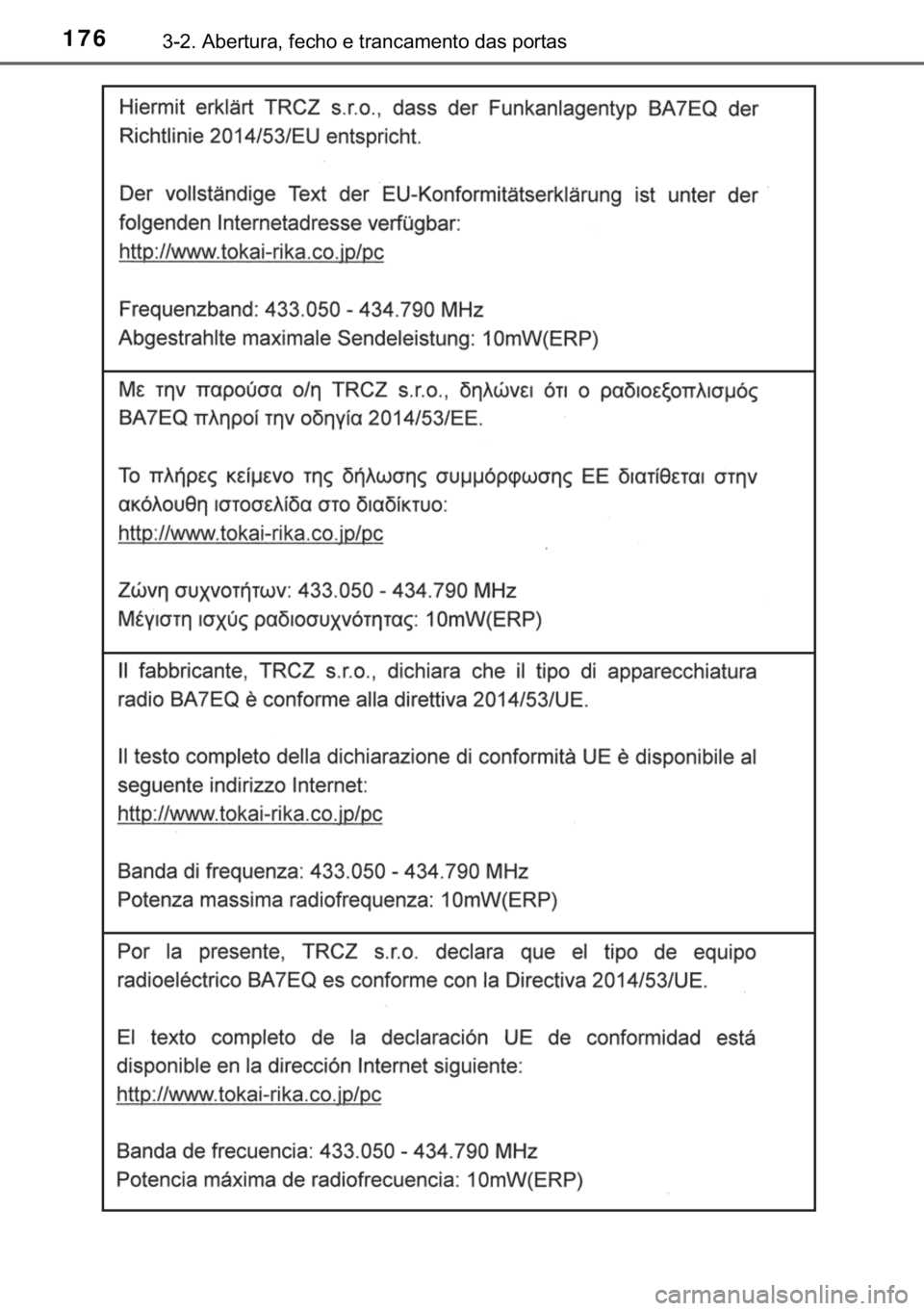 TOYOTA YARIS HATCHBACK 2019  Manual de utilização (in Portuguese) 176������$�E�H�U�W�X�U�D���I�H�F�K�R��H��W�U�D�Q�F�D�P�H�Q�W�R��G�D�V��S�R�U�W�D�V 