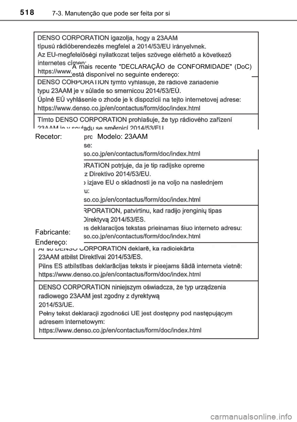 TOYOTA YARIS HATCHBACK 2019  Manual de utilização (in Portuguese) 518������0�D�Q�X�W�H�Q�o�m�R��T�X�H��S�R�G�H��V�H�U��I�H�L�W�D��S�R�U��V�L
�$� �P�D�L�V� �U�H�F�H�Q�W�H� ���(�&�/�$�5�$�d�