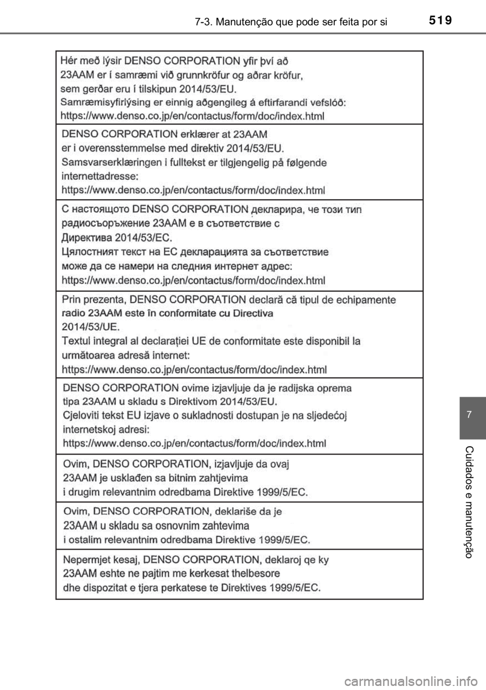 TOYOTA YARIS HATCHBACK 2019  Manual de utilização (in Portuguese) 519������0�D�Q�X�W�H�Q�o�m�R��T�X�H��S�R�G�H��V�H�U��I�H�L�W�D��S�R�U��V�L
�
�&�X�L�G�D�G�R�V��H��P�D�Q�X�W�H�Q�o�m�R 