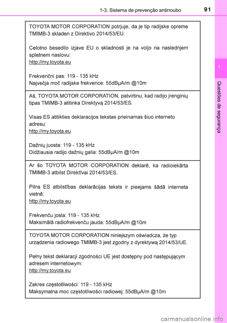 TOYOTA YARIS HATCHBACK 2019  Manual de utilização (in Portuguese) 91������6�L�V�W�H�P�D��G�H��S�U�H�Y�H�Q�o�m�R��D�Q�W�L�U�U�R�X�E�R
�
�4�X�H�V�W�}�H�V��G�H��V�H�J�X�U�D�Q�o�D 