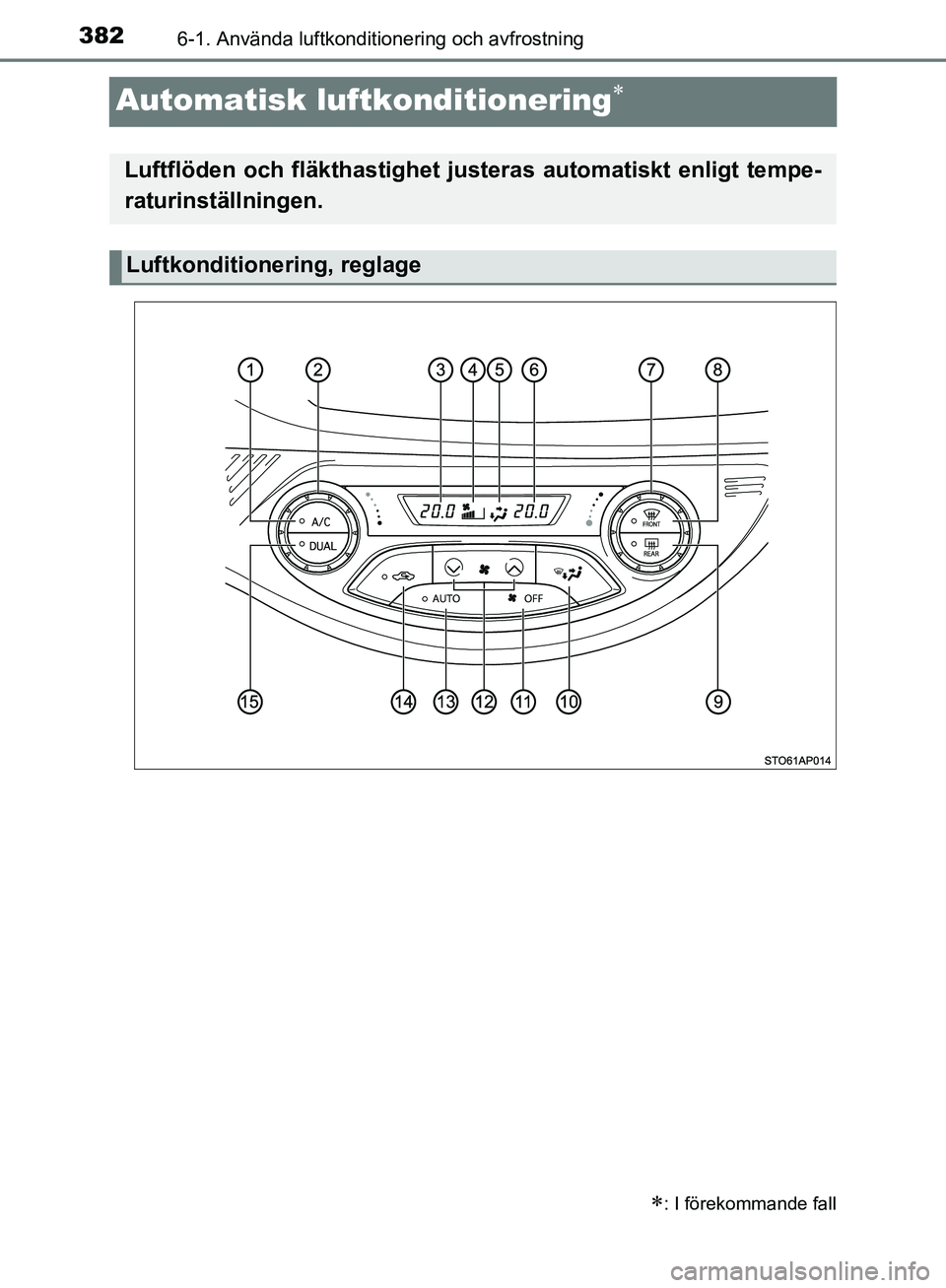 TOYOTA YARIS HATCHBACK 2019 Bruksanvisningar (in Swedish) 3826-1. Använda luftkonditionering och avfrostning
OM52A54SE
Automatisk luftkonditionering
: I förekommande fall
Luftflöden och fläkthastighet justeras automatiskt enligt tempe-
raturinstäl TOYOTA YARIS HATCHBACK 2019 Bruksanvisningar (in Swedish) 3826-1. Använda luftkonditionering och avfrostning
OM52A54SE
Automatisk luftkonditionering
: I förekommande fall
Luftflöden och fläkthastighet justeras automatiskt enligt tempe-
raturinstäl