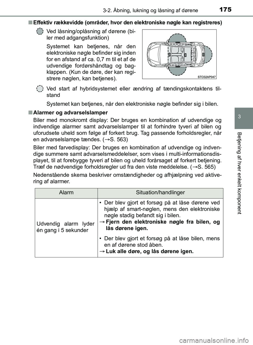 TOYOTA YARIS HATCHBACK 2018  Brugsanvisning (in Danish) 1753-2. Åbning, lukning og låsning af dørene
3
Betjening af hver enkelt komponent
YARIS_HV_OM_Europe_OM52C96DKn
Effektiv rækkevidde (områder, hvor den elektroniske nøgle kan registreres)
Ved sta