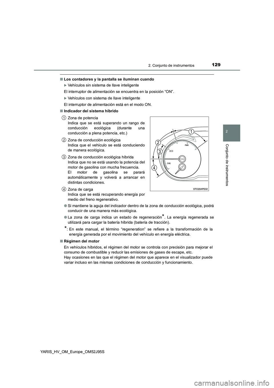 TOYOTA YARIS HATCHBACK 2018 Manual del propietario (in Spanish) 1292. Conjunto de instrumentos
2
Conjunto de instrumentos
YARIS_HV_OM_Europe_OM52J95S
■Los contadores y la pantalla se iluminan cuando
Vehículos sin sistema de llave inteligente
El interruptor TOYOTA YARIS HATCHBACK 2018 Manual del propietario (in Spanish) 1292. Conjunto de instrumentos
2
Conjunto de instrumentos
YARIS_HV_OM_Europe_OM52J95S
■Los contadores y la pantalla se iluminan cuando
Vehículos sin sistema de llave inteligente
El interruptor