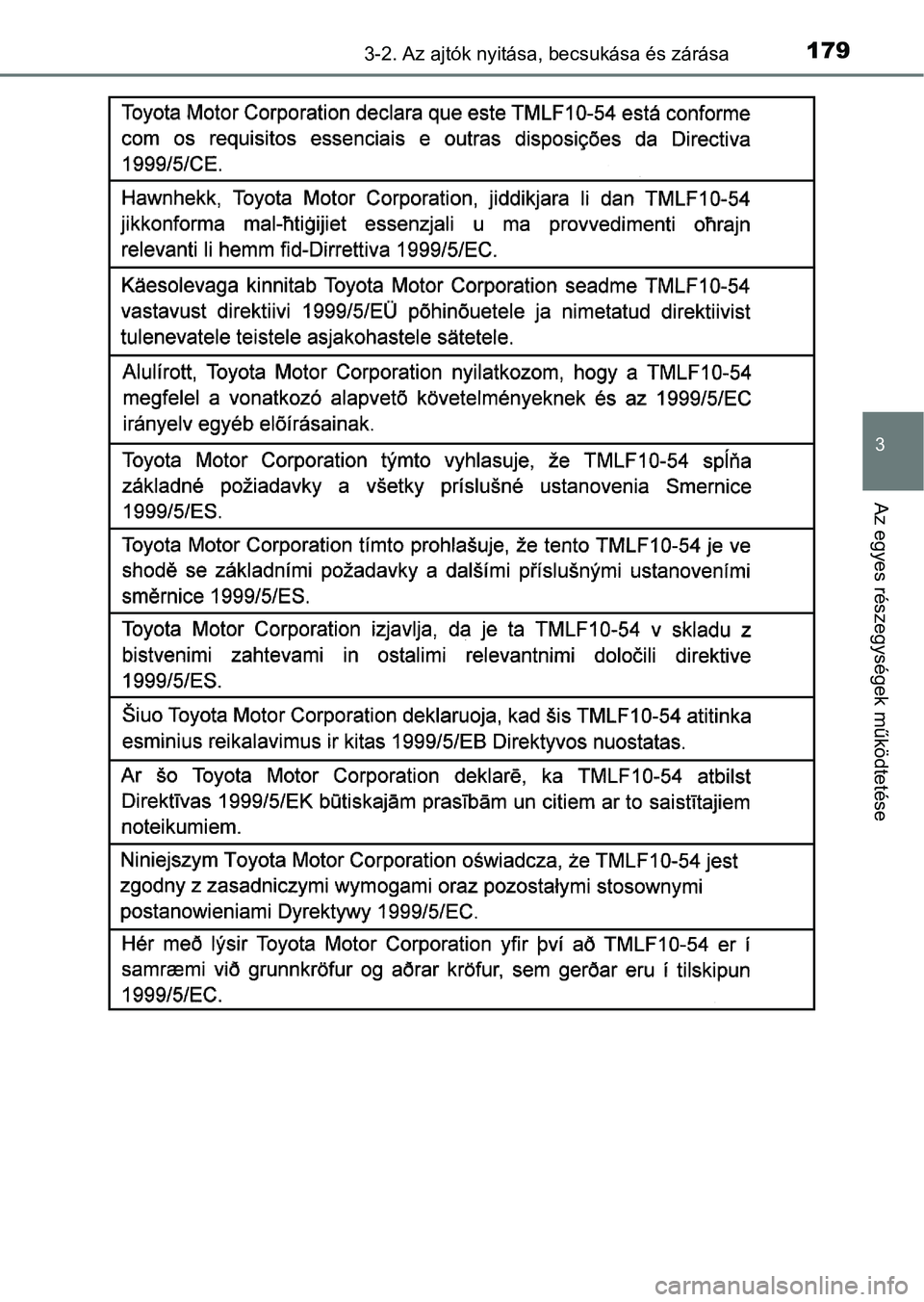 TOYOTA YARIS HATCHBACK 2018  Kezelési útmutató (in Hungarian) 1793-2. Az ajtók nyitása, becsukása és zárása
3
Az egyes részegységek működtetése 