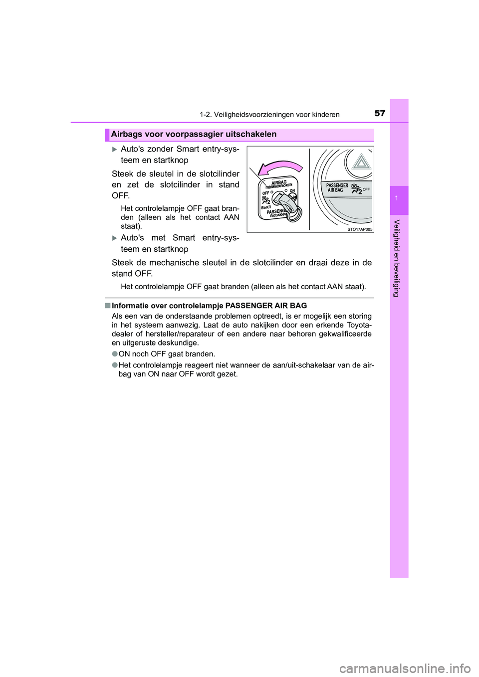 TOYOTA YARIS HATCHBACK 2018 Instructieboekje (in Dutch) 571-2. Veiligheidsvoorzieningen voor kinderen
1
Veiligheid en beveiliging
YARIS_HV_OM_Europe_OM52C96E
Auto's zonder Smart entry-sys-
teem en startknop
Steek de sleutel in de slotcilinde TOYOTA YARIS HATCHBACK 2018 Instructieboekje (in Dutch) 571-2. Veiligheidsvoorzieningen voor kinderen
1
Veiligheid en beveiliging
YARIS_HV_OM_Europe_OM52C96E
Auto's zonder Smart entry-sys-
teem en startknop
Steek de sleutel in de slotcilinde