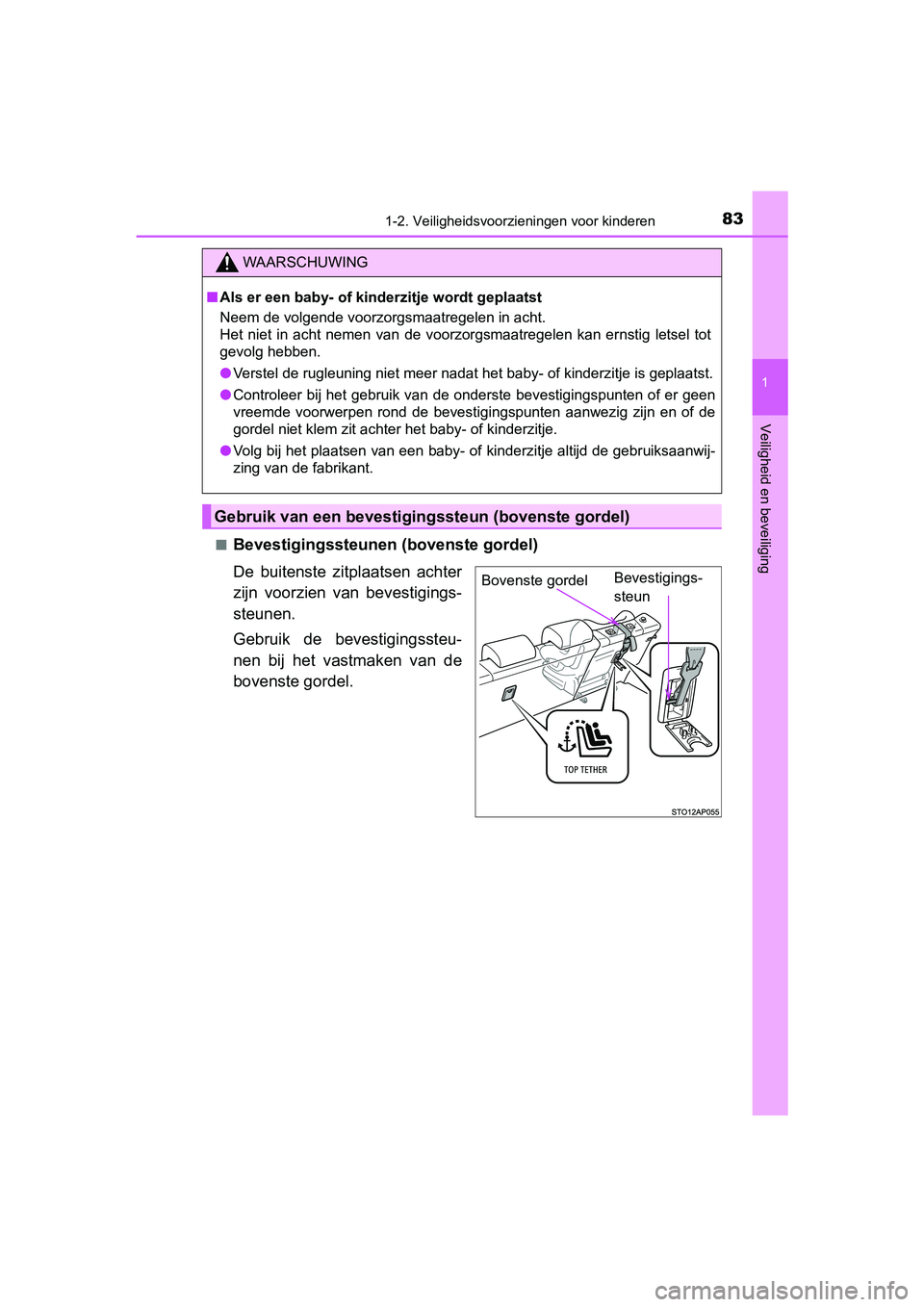 TOYOTA YARIS HATCHBACK 2018 Instructieboekje (in Dutch) 831-2. Veiligheidsvoorzieningen voor kinderen
1
Veiligheid en beveiliging
YARIS_HV_OM_Europe_OM52C96E■
Bevestigingssteunen
(bovenste gordel)
De buitenste zitplaatsen achter
zijn voorzien van TOYOTA YARIS HATCHBACK 2018 Instructieboekje (in Dutch) 831-2. Veiligheidsvoorzieningen voor kinderen
1
Veiligheid en beveiliging
YARIS_HV_OM_Europe_OM52C96E■
Bevestigingssteunen
(bovenste gordel)
De buitenste zitplaatsen achter
zijn voorzien van