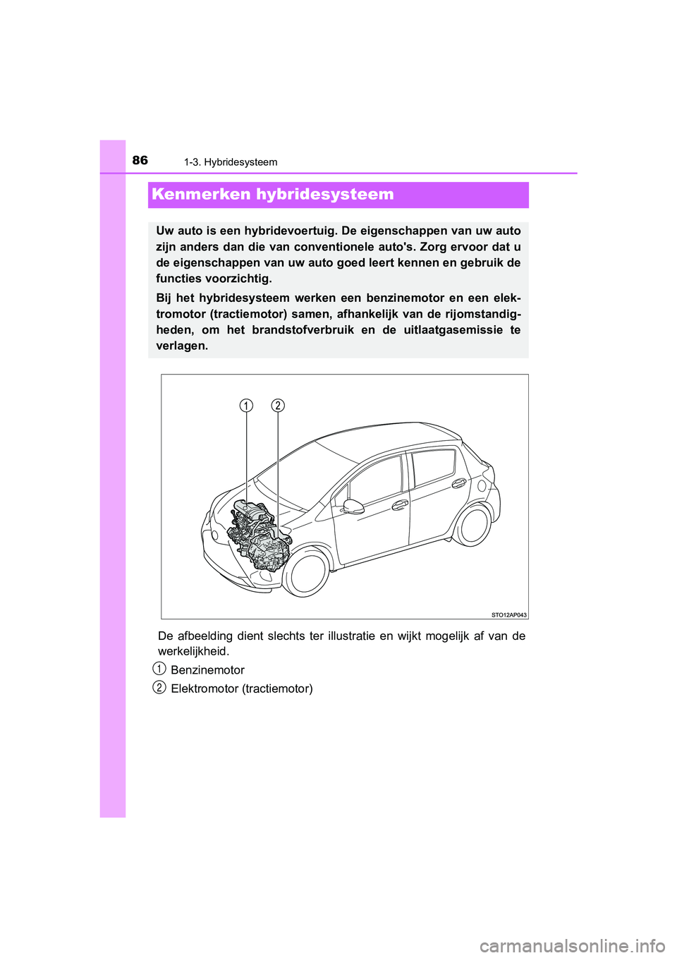 TOYOTA YARIS HATCHBACK 2018 Instructieboekje (in Dutch) 861-3. Hybridesysteem
YARIS_HV_OM_Europe_OM52C96E
Kenmerken hybridesysteem
De afbeelding dient slechts ter illustratie en wijkt mogelijk af van de
werkelijkheid.
Benzinemotor
Elektromotor ( TOYOTA YARIS HATCHBACK 2018 Instructieboekje (in Dutch) 861-3. Hybridesysteem
YARIS_HV_OM_Europe_OM52C96E
Kenmerken hybridesysteem
De afbeelding dient slechts ter illustratie en wijkt mogelijk af van de
werkelijkheid.
Benzinemotor
Elektromotor (