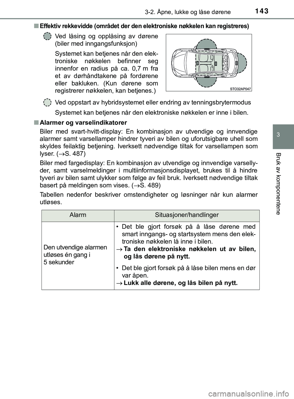 TOYOTA YARIS HATCHBACK 2018  Instruksjoner for bruk (in Norwegian) 1433-2. Åpne, lukke og låse dørene
3
Bruk av komponentene
YARIS_HV_OM_Europe_OM52C96NOn
Effektiv rekkevidde (området der den elektroniske nøkkelen kan registreres)
Ved oppstart av hybridsystemet 