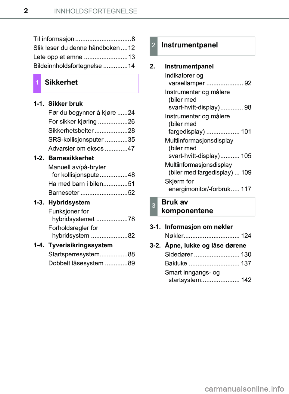 TOYOTA YARIS HATCHBACK 2018  Instruksjoner for bruk (in Norwegian) INNHOLDSFORTEGNELSE2
YARIS_HV_OM_Europe_OM52C96NOTil informasjon ................................8
Slik leser du denne håndboken ....12
Lete opp et emne .........................13
Bildeinnholdsforte