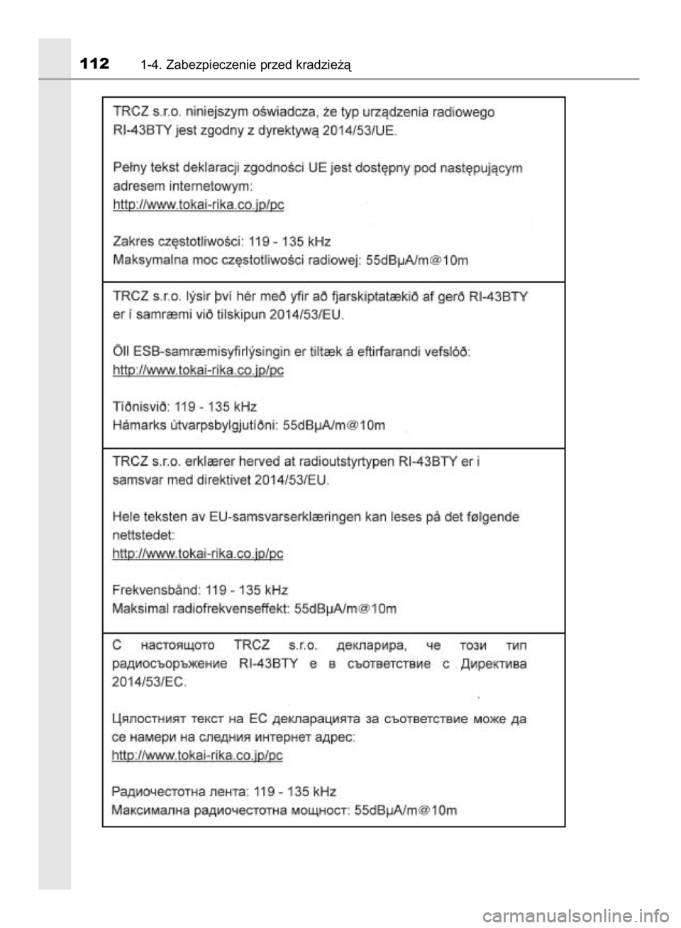 TOYOTA YARIS HATCHBACK 2018  Instrukcja obsługi (in Polish) 1121-4. Zabezpieczenie przed kradzie˝à
15 YARIS HV OM52C96E  4/9/18  11:48 AM  Page 112    (Black plate) 