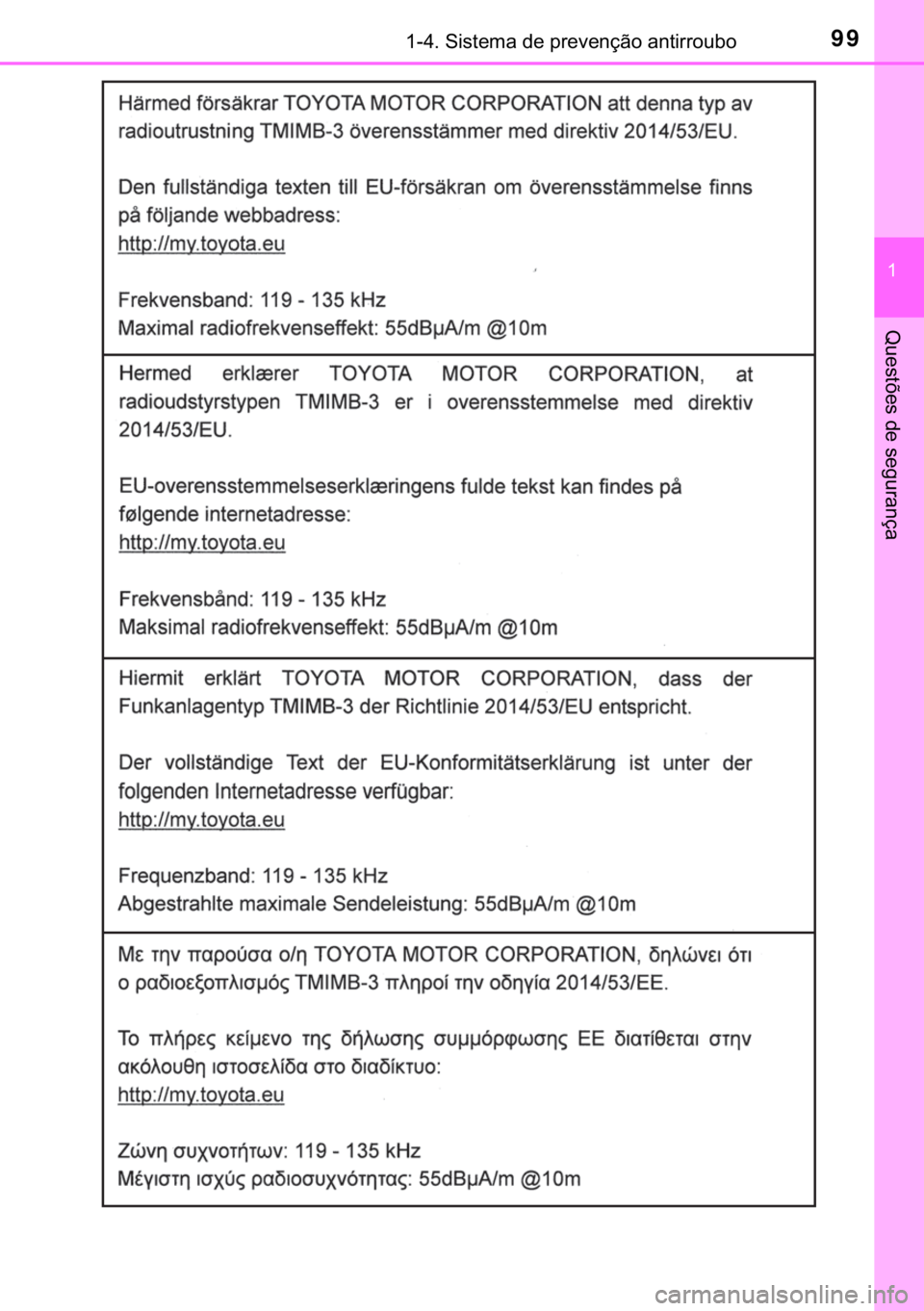 TOYOTA YARIS HATCHBACK 2018  Manual de utilização (in Portuguese) 99������6�L�V�W�H�P�D��G�H��S�U�H�Y�H�Q�o�m�R��D�Q�W�L�U�U�R�X�E�R
�
�4�X�H�V�W�}�H�V��G�H��V�H�J�X�U�D�Q�o�D 