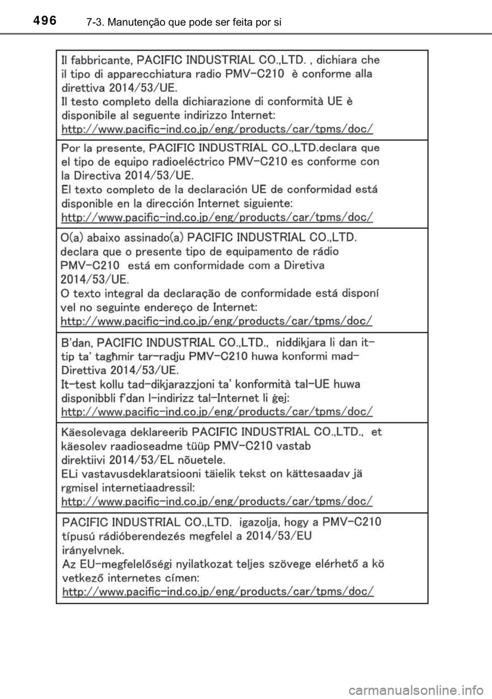 TOYOTA YARIS HATCHBACK 2018  Manual de utilização (in Portuguese) 496������0�D�Q�X�W�H�Q�o�m�R��T�X�H��S�R�G�H��V�H�U��I�H�L�W�D��S�R�U��V�L 