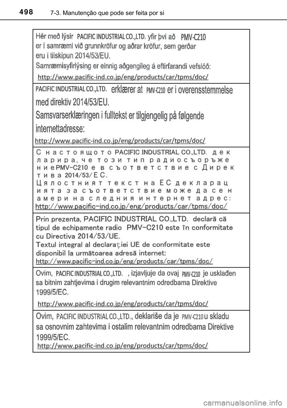 TOYOTA YARIS HATCHBACK 2018  Manual de utilização (in Portuguese) 498������0�D�Q�X�W�H�Q�o�m�R��T�X�H��S�R�G�H��V�H�U��I�H�L�W�D��S�R�U��V�L 