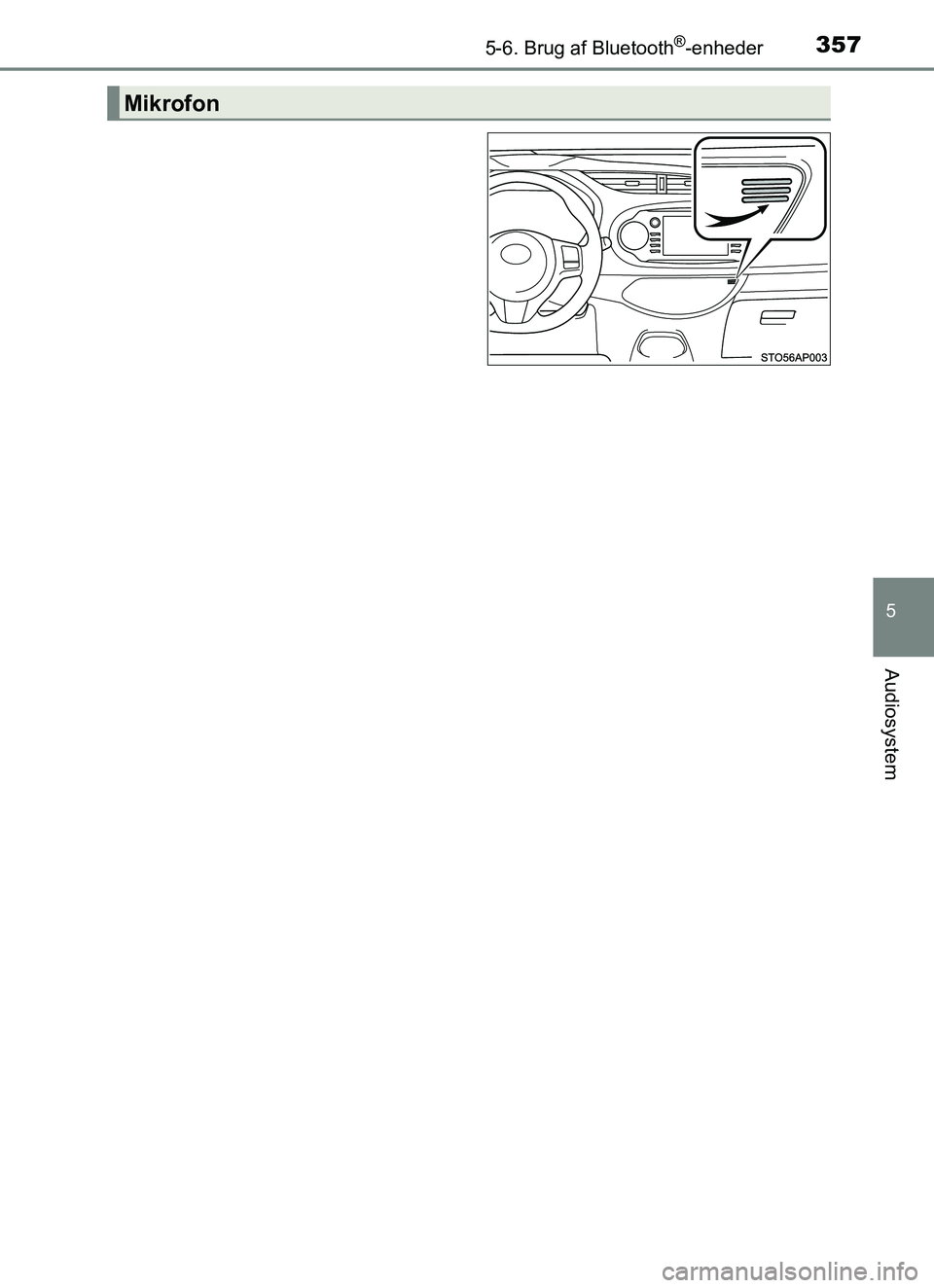 TOYOTA YARIS HATCHBACK 2017 Brugsanvisning (in Danish) 3575-6. Brug af Bluetooth®-enheder
5
Audiosystem
YARIS_HV_OM_Europe_OM52J66DK
Mikrofon
OM52J66DK.book Page 357 Thursday, October 19, 2017 2:42 PM TOYOTA YARIS HATCHBACK 2017 Brugsanvisning (in Danish) 3575-6. Brug af Bluetooth®-enheder
5
Audiosystem
YARIS_HV_OM_Europe_OM52J66DK
Mikrofon
OM52J66DK.book Page 357 Thursday, October 19, 2017 2:42 PM