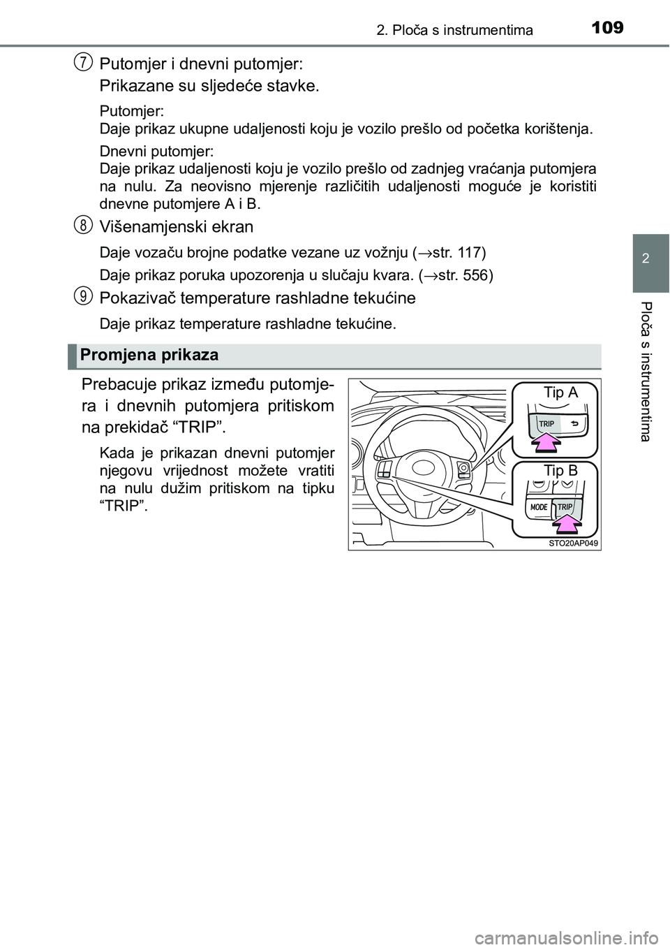 TOYOTA YARIS HATCHBACK 2017  Upute Za Rukovanje (in Croatian) 1092. Ploča s instrumentima
2
Ploča s instrumentima
Putomjer i dnevni putomjer:
Prikazane su sljedeće stavke.
Putomjer:
<00270044004d0048000300530055004c004e0044005d00030058004e00580053005100480003