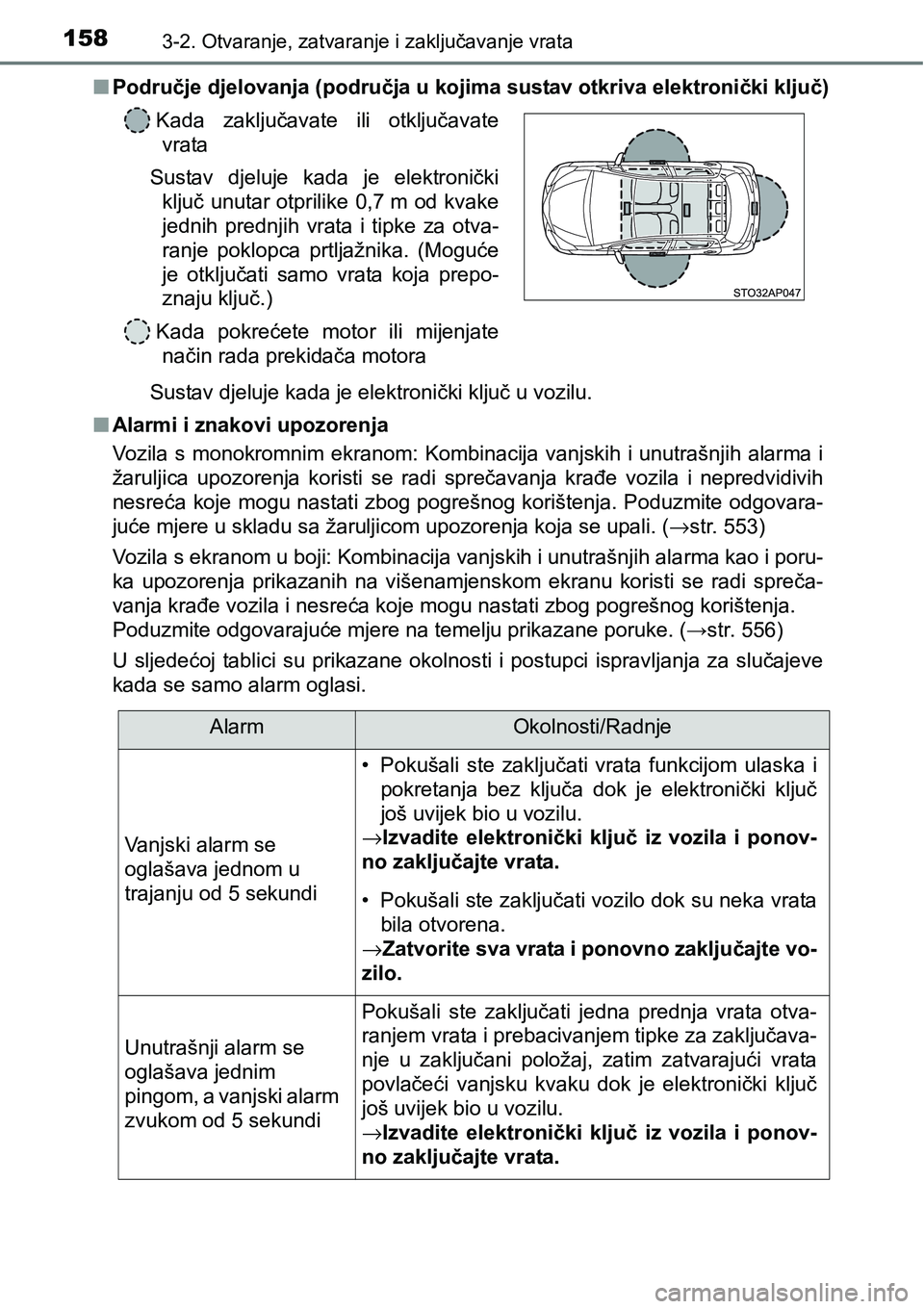 TOYOTA YARIS HATCHBACK 2017 Upute Za Rukovanje (in Croatian) 1583-2. Otvaranje, zatvaranje i zaključavanje vrata
nPodručje djelovanja (područja u kojima sustav otkriva elektronički ključ)
Sustav djeluje kada je elektronički ključ u vozilu.
nAlarmi i znak TOYOTA YARIS HATCHBACK 2017 Upute Za Rukovanje (in Croatian) 1583-2. Otvaranje, zatvaranje i zaključavanje vrata
nPodručje djelovanja (područja u kojima sustav otkriva elektronički ključ)
Sustav djeluje kada je elektronički ključ u vozilu.
nAlarmi i znak