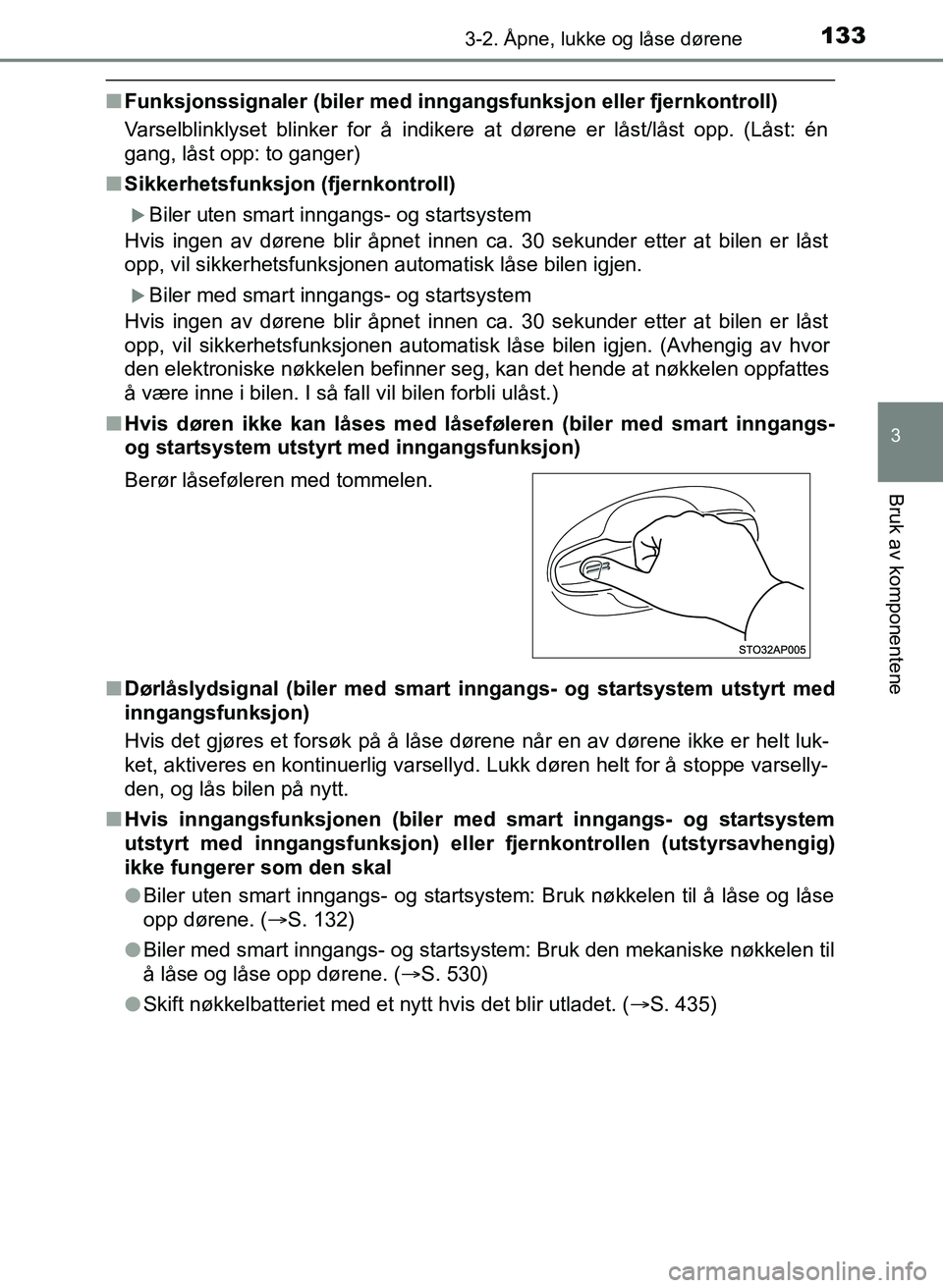 TOYOTA YARIS HATCHBACK 2017 Instruksjoner for bruk (in Norwegian) 1333-2. Åpne, lukke og låse dørene
3
Bruk av komponentene
YARIS_HV_OM_Europe_OM52J66NO
nFunksjonssignaler (biler med inngangsfunksjon eller fjernkontroll)
Varselblinklyset blinker for å indikere a TOYOTA YARIS HATCHBACK 2017 Instruksjoner for bruk (in Norwegian) 1333-2. Åpne, lukke og låse dørene
3
Bruk av komponentene
YARIS_HV_OM_Europe_OM52J66NO
nFunksjonssignaler (biler med inngangsfunksjon eller fjernkontroll)
Varselblinklyset blinker for å indikere a