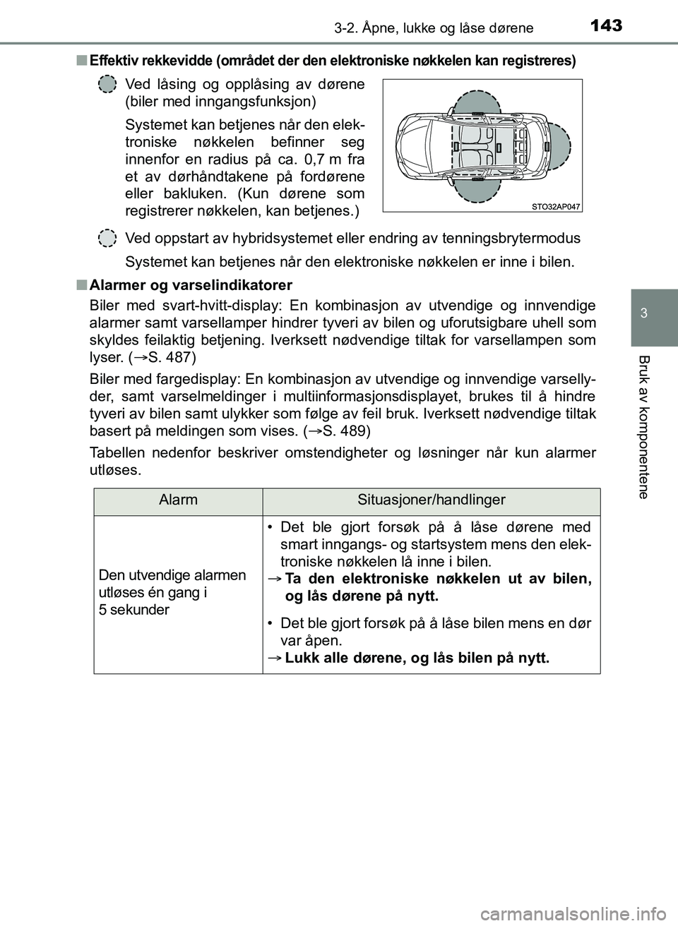 TOYOTA YARIS HATCHBACK 2017 Instruksjoner for bruk (in Norwegian) 1433-2. Åpne, lukke og låse dørene
3
Bruk av komponentene
YARIS_HV_OM_Europe_OM52J66NOn
Effektiv rekkevidde (området der den elektroniske nøkkelen kan registreres)
Ved oppstart av hybridsystemet TOYOTA YARIS HATCHBACK 2017 Instruksjoner for bruk (in Norwegian) 1433-2. Åpne, lukke og låse dørene
3
Bruk av komponentene
YARIS_HV_OM_Europe_OM52J66NOn
Effektiv rekkevidde (området der den elektroniske nøkkelen kan registreres)
Ved oppstart av hybridsystemet