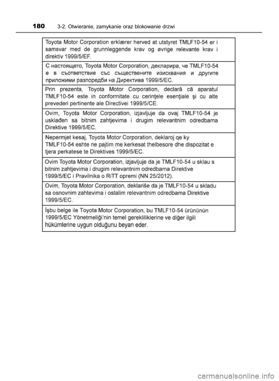 TOYOTA YARIS HATCHBACK 2017  Instrukcja obsługi (in Polish) 1803-2. Otwieranie, zamykanie oraz blokowanie drzwi
33 YARIS HV OM52J66E  10/2/17  11:09 AM  Page 180    (Black plate) 