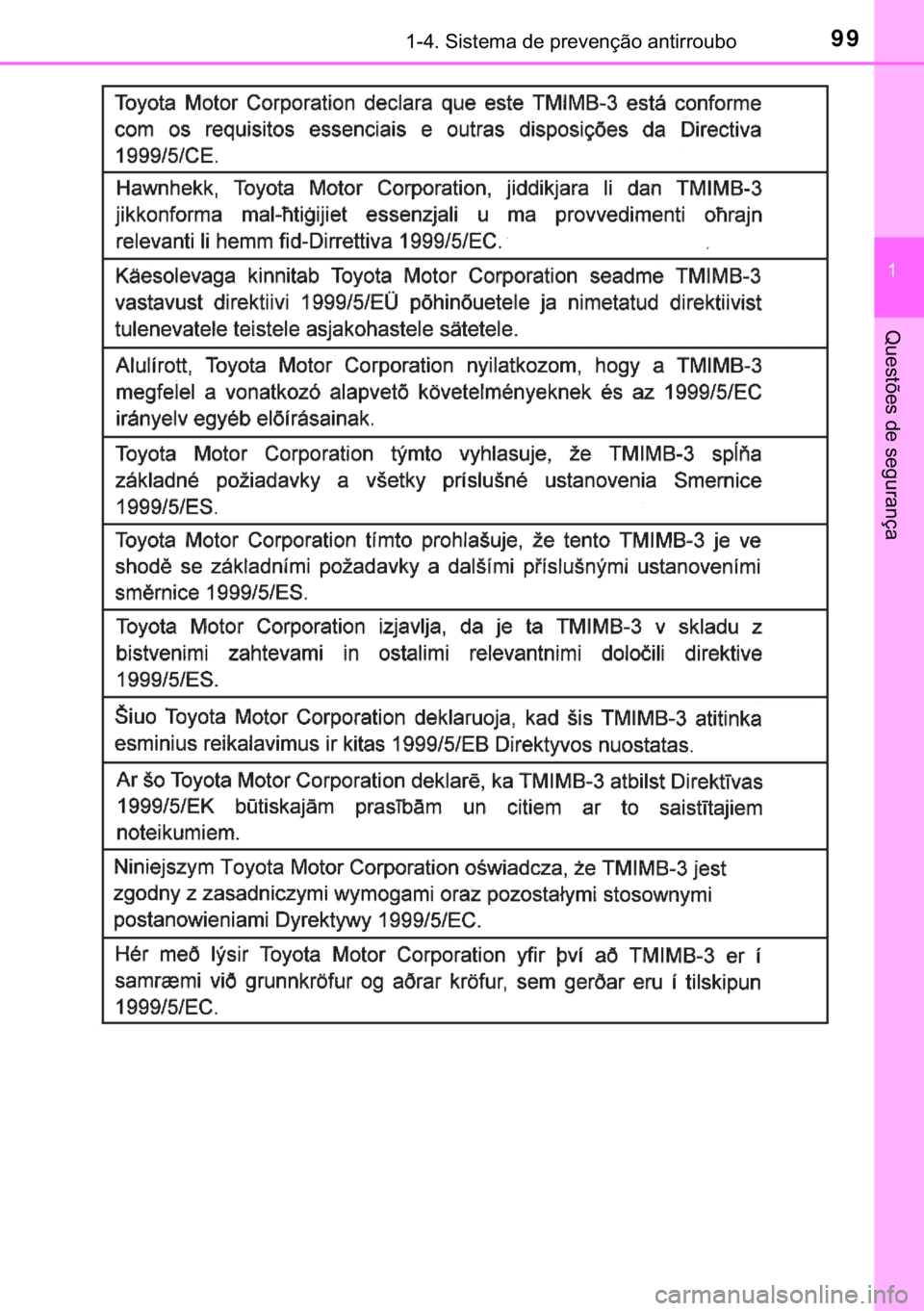 TOYOTA YARIS HATCHBACK 2017  Manual de utilização (in Portuguese) 99������6�L�V�W�H�P�D��G�H��S�U�H�Y�H�Q�o�m�R��D�Q�W�L�U�U�R�X�E�R
�
�4�X�H�V�W�}�H�V��G�H��V�H�J�X�U�D�Q�o�D 