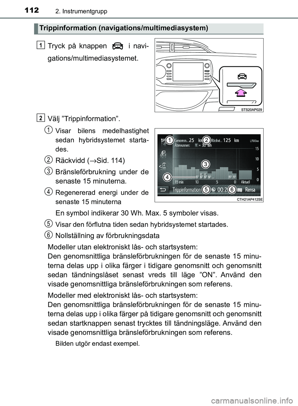 TOYOTA YARIS HATCHBACK 2017 Bruksanvisningar (in Swedish) 1122. Instrumentgrupp
YARIS_HV_OM_Europe_OM52J66SE
Tryck på knappen i navi-
gations/multimediasystemet.
Välj ”Trippinformation”.
Visar bilens medelhastighet
sedan hybridsystemet starta-
des.
R TOYOTA YARIS HATCHBACK 2017 Bruksanvisningar (in Swedish) 1122. Instrumentgrupp
YARIS_HV_OM_Europe_OM52J66SE
Tryck på knappen i navi-
gations/multimediasystemet.
Välj ”Trippinformation”.
Visar bilens medelhastighet
sedan hybridsystemet starta-
des.
R