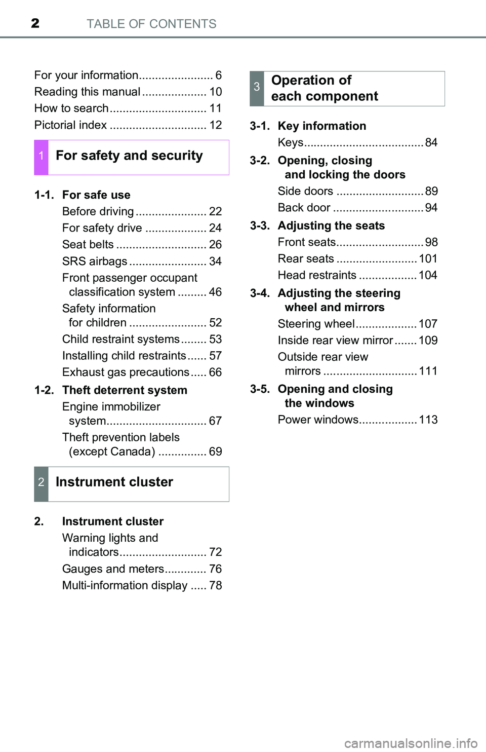 TOYOTA YARIS HATCHBACK 2016 Owners Manual TABLE OF CONTENTS2
For your information....................... 6
Reading this manual .................... 10
How to search .............................. 11
Pictorial index ........................... TOYOTA YARIS HATCHBACK 2016 Owners Manual TABLE OF CONTENTS2
For your information....................... 6
Reading this manual .................... 10
How to search .............................. 11
Pictorial index ...........................
