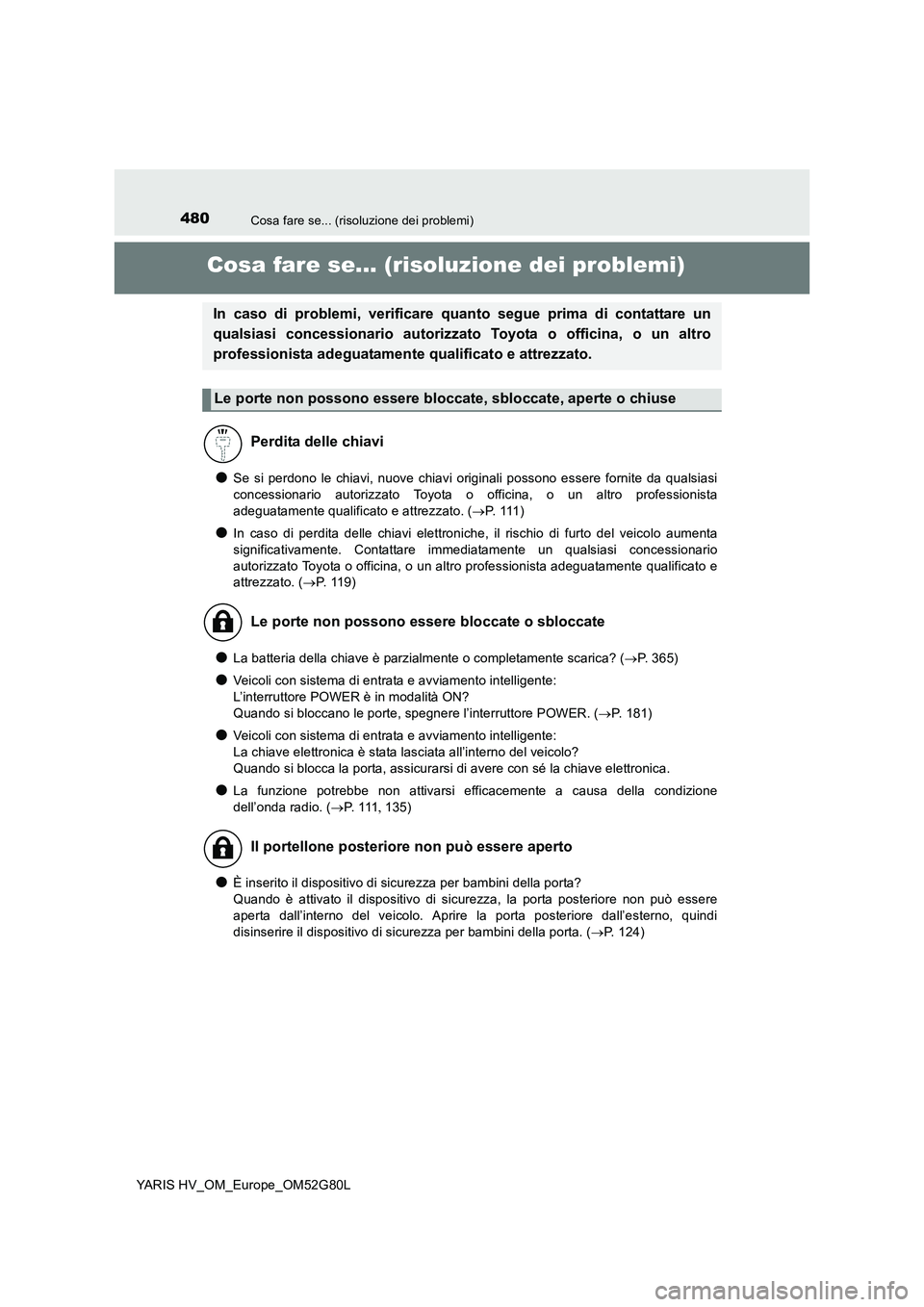 TOYOTA YARIS HATCHBACK 2016 Manuale duso (in Italian) 480Cosa fare se... (risoluzione dei problemi)
YARIS HV_OM_Europe_OM52G80L
Cosa fare se... (risoluzione dei problemi)
●Se si perdono le chiavi, nuove chiavi originali possono essere fornite da qualsi TOYOTA YARIS HATCHBACK 2016 Manuale duso (in Italian) 480Cosa fare se... (risoluzione dei problemi)
YARIS HV_OM_Europe_OM52G80L
Cosa fare se... (risoluzione dei problemi)
●Se si perdono le chiavi, nuove chiavi originali possono essere fornite da qualsi