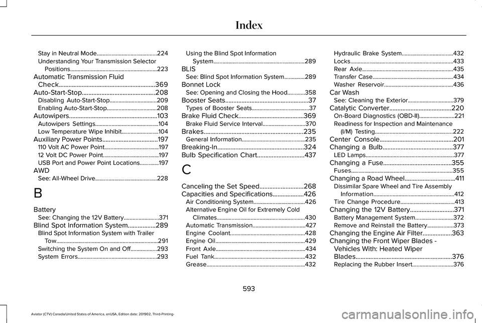 LINCOLN AVIATOR 2020 Owners Manual Stay in Neutral Mode.........................................224
Understanding Your Transmission Selector
Positions...........................................................223
Automatic Transmission LINCOLN AVIATOR 2020 Owners Manual Stay in Neutral Mode.........................................224
Understanding Your Transmission Selector
Positions...........................................................223
Automatic Transmission