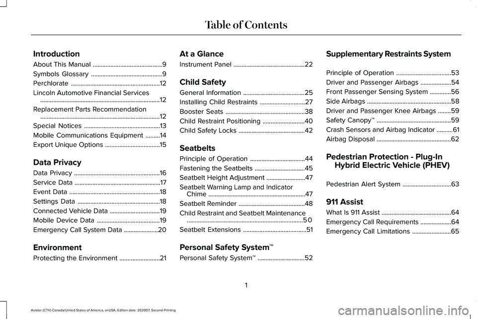 LINCOLN AVIATOR 2021  Owners Manual Introduction
About This Manual
...........................................9
Symbols Glossary ............................................
9
Perchlorate ................................................