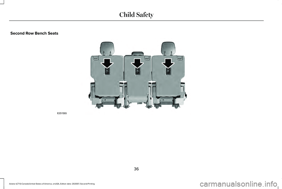 LINCOLN AVIATOR 2021 Owners Guide Second Row Bench Seats
36
Aviator (CTV) Canada/United States of America, enUSA, Edition date: 202007, Second-Printing Child SafetyE251593 LINCOLN AVIATOR 2021 Owners Guide Second Row Bench Seats
36
Aviator (CTV) Canada/United States of America, enUSA, Edition date: 202007, Second-Printing Child SafetyE251593