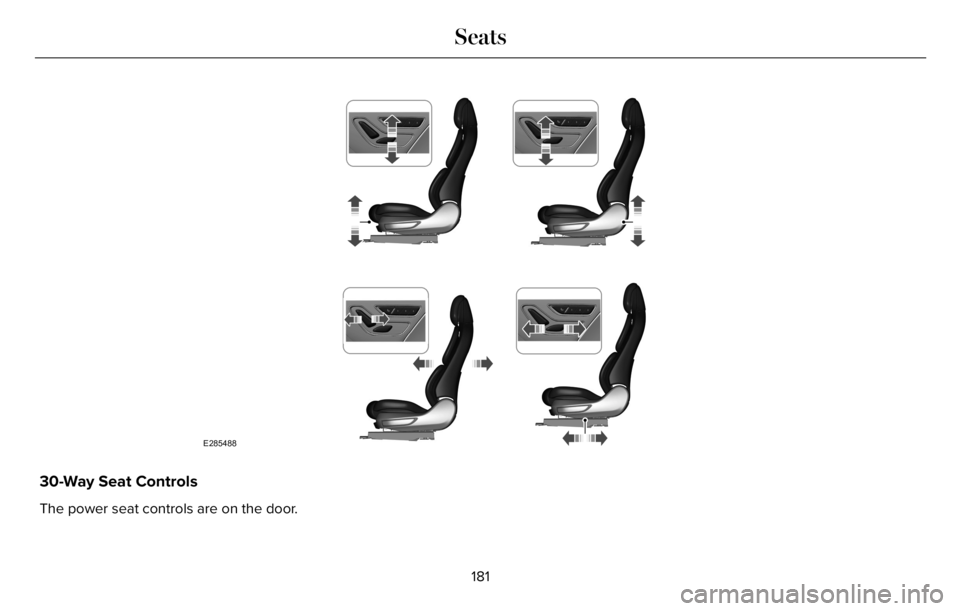 LINCOLN AVIATOR 2023 Owners Manual E285488
30-Way Seat Controls
The power seat controls are on the door.
181
Seats LINCOLN AVIATOR 2023 Owners Manual E285488
30-Way Seat Controls
The power seat controls are on the door.
181
Seats