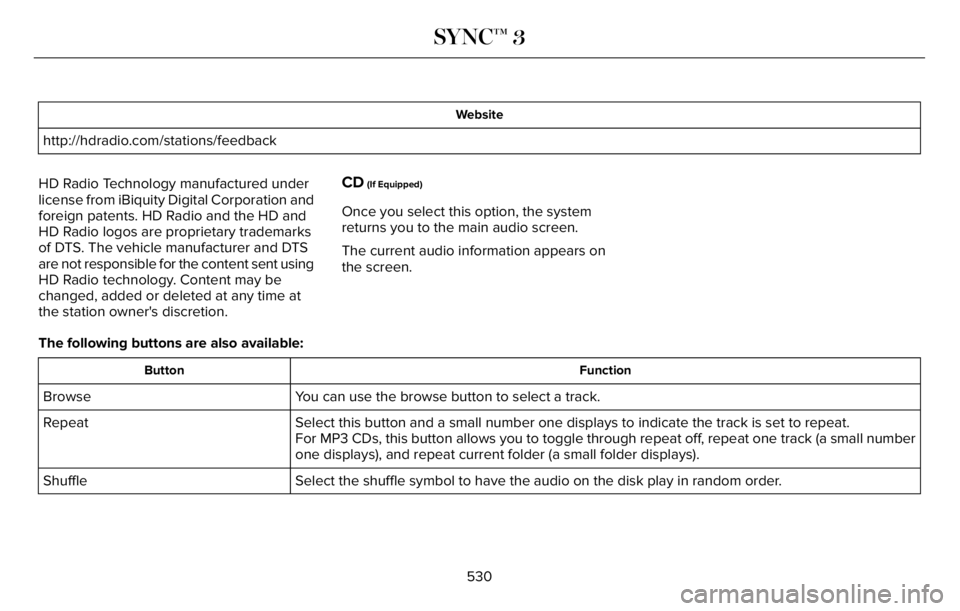 LINCOLN AVIATOR 2023 Owners Manual Website
http://hdradio.com/stations/feedback
HD Radio Technology manufactured under
license from iBiquity Digital Corporation and
foreign patents. HD Radio and the HD and
HD Radio logos are proprietar LINCOLN AVIATOR 2023 Owners Manual Website
http://hdradio.com/stations/feedback
HD Radio Technology manufactured under
license from iBiquity Digital Corporation and
foreign patents. HD Radio and the HD and
HD Radio logos are proprietar